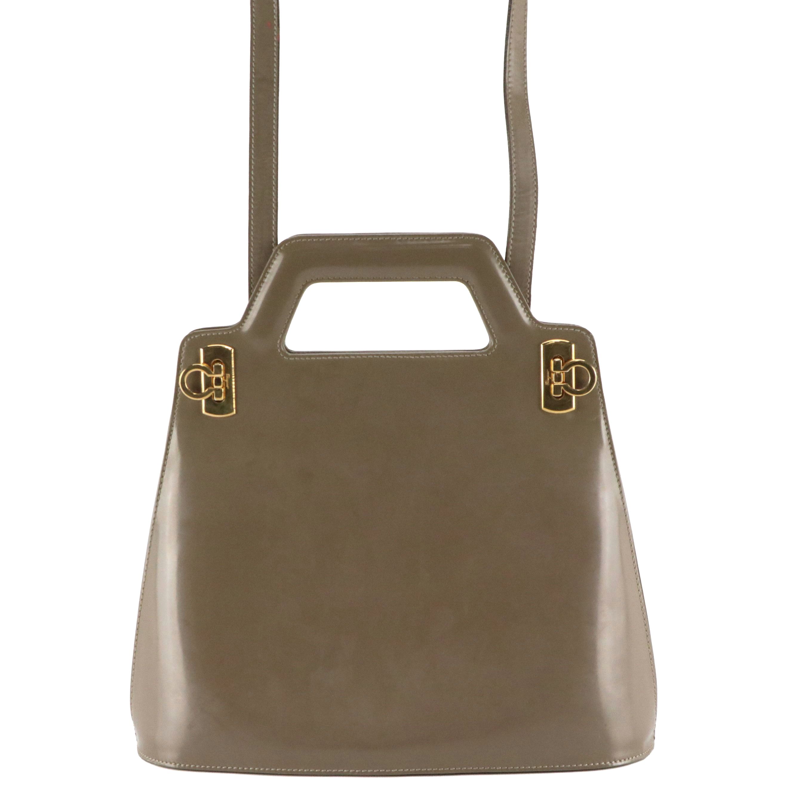 Salvatore Ferragamo Small Wanda Top Handle Two-Way Bag in Taupe Leather