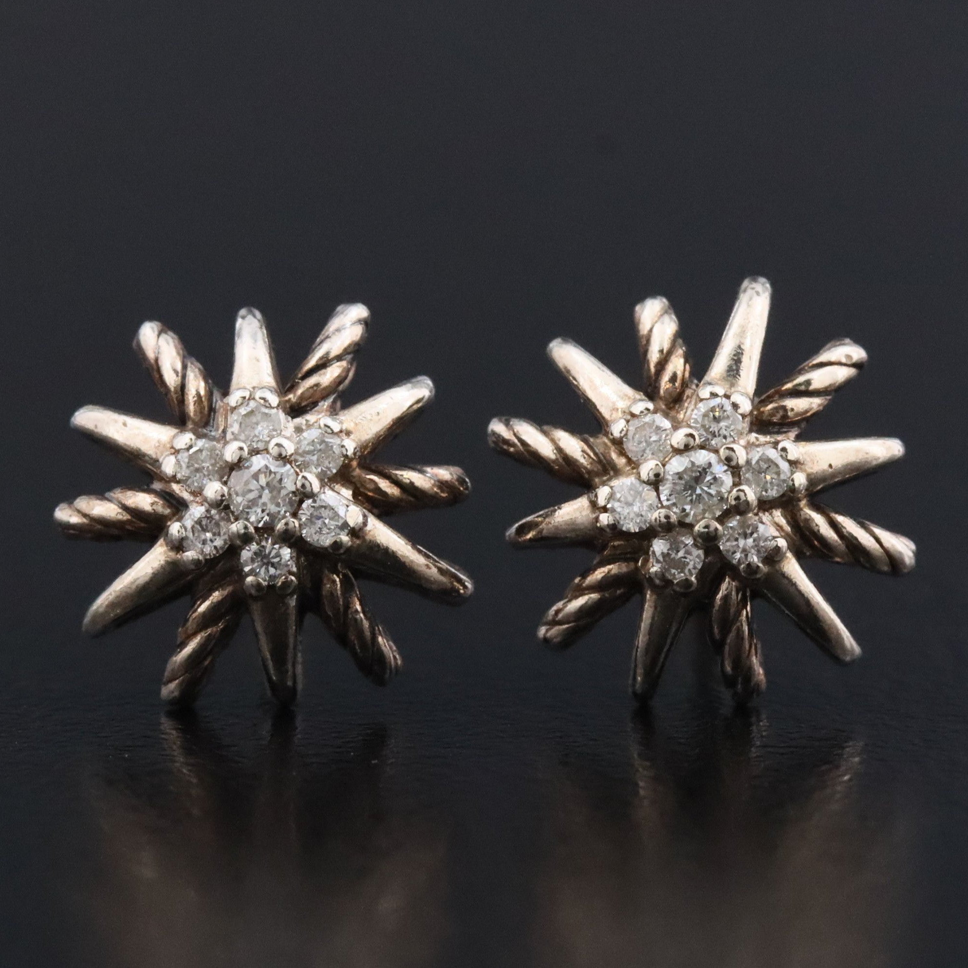 David Yurman Starburst Sterling and Diamond Earrings