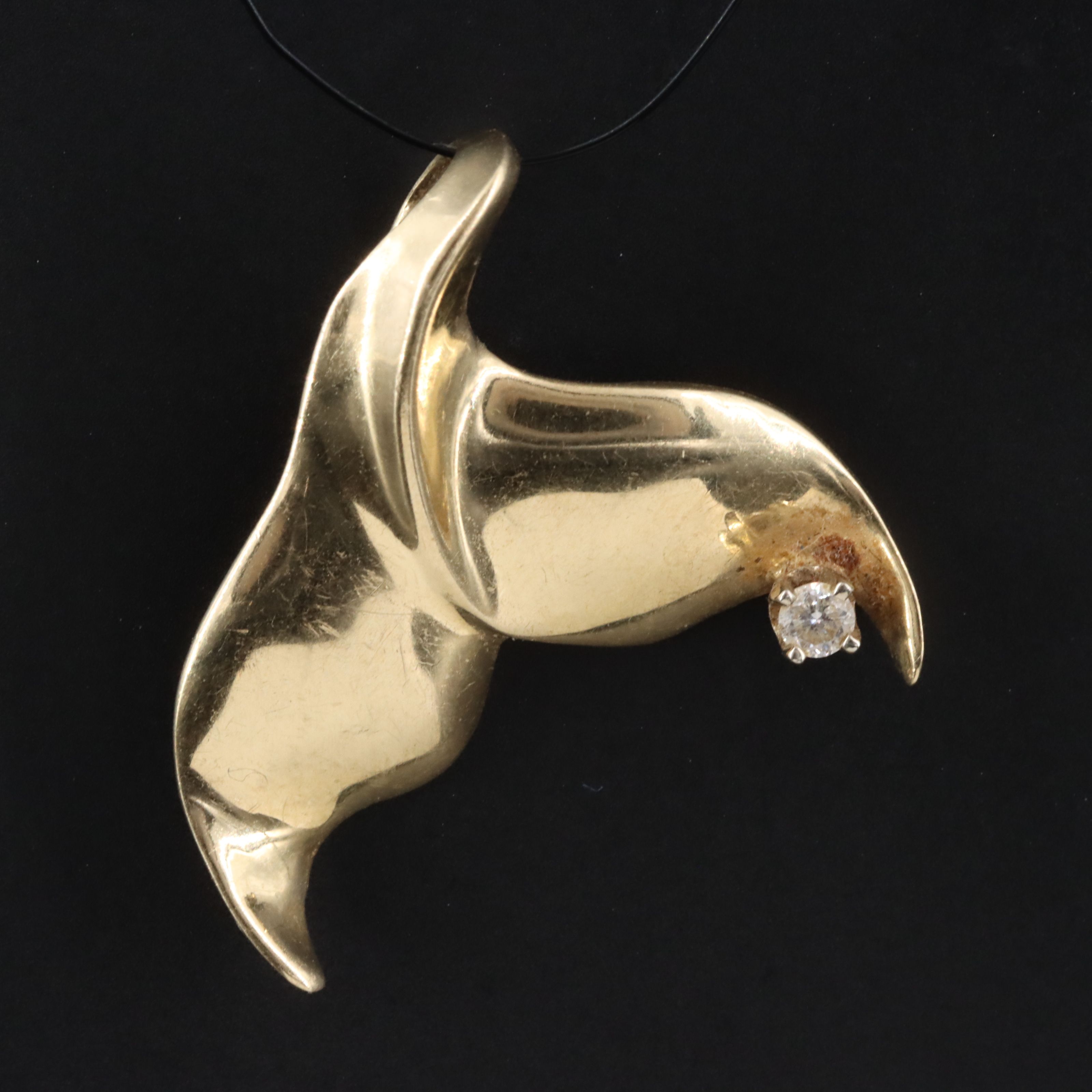 14K 0.03 CT Diamond Whale Tail Pendant