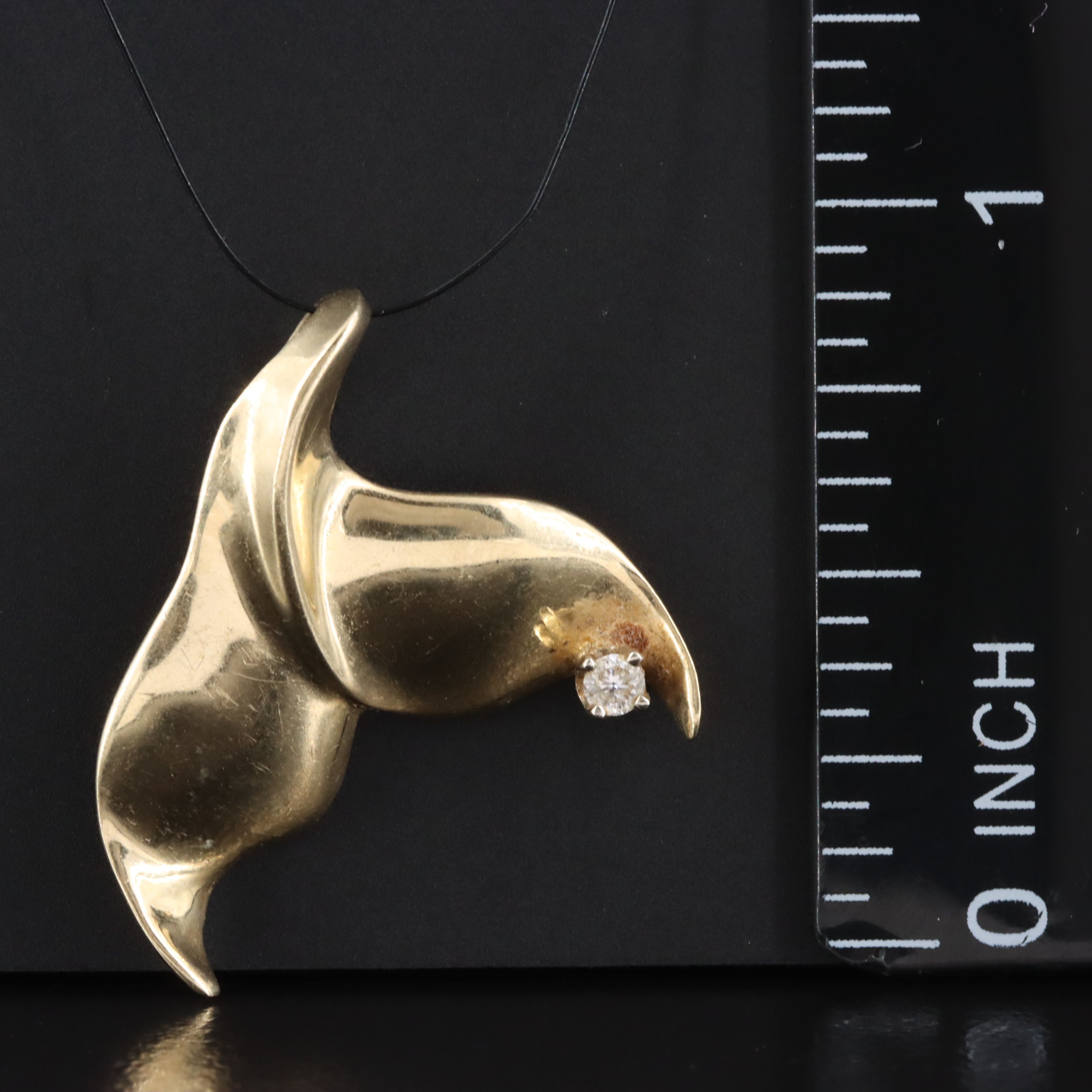 14K 0.03 CT Diamond Whale Tail Pendant