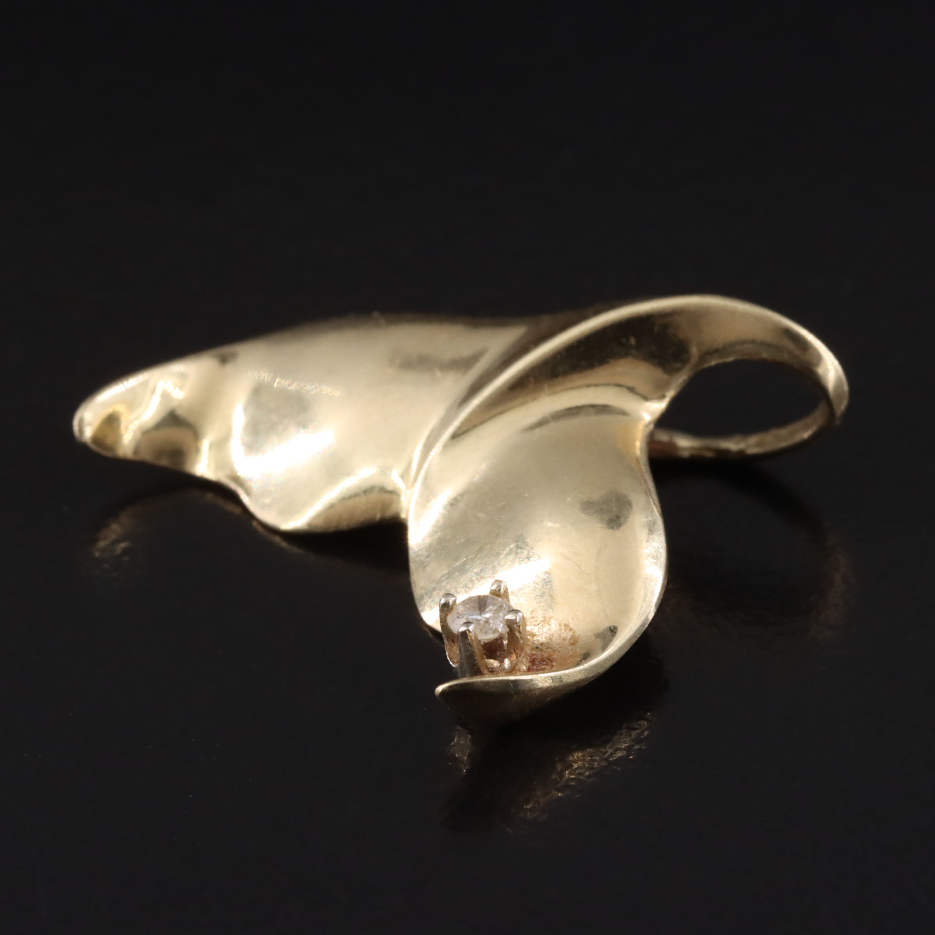 14K 0.03 CT Diamond Whale Tail Pendant