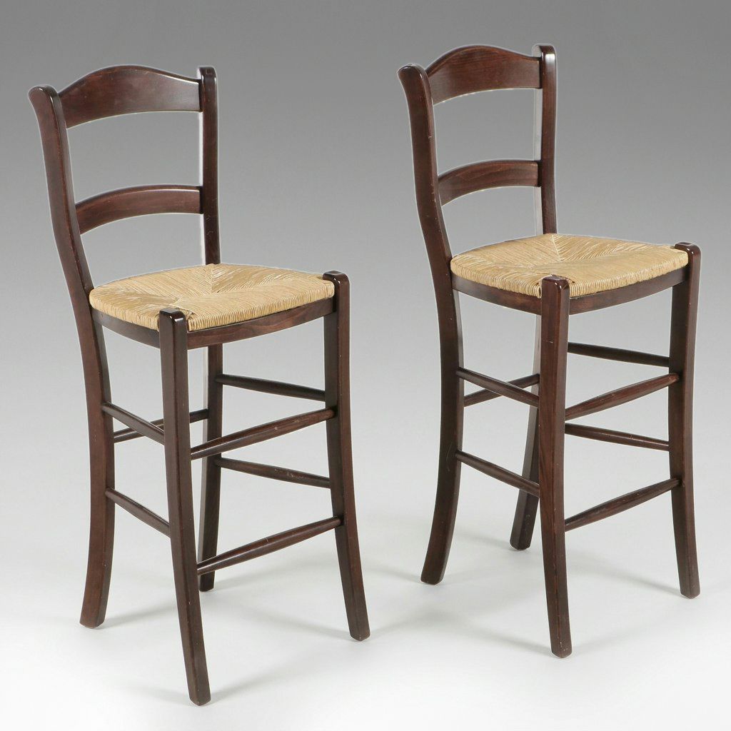 Pair of Pottery Barn Barstools with Rush Seats