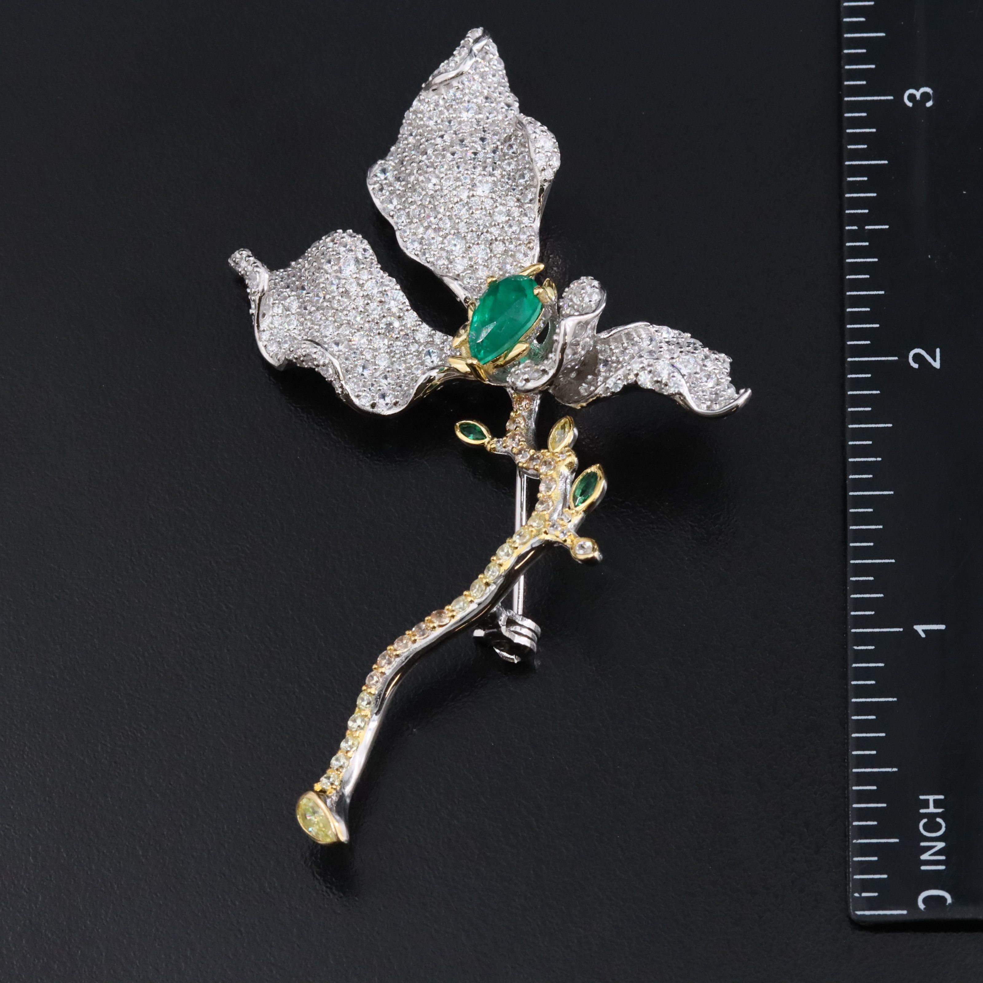 Sterling Quartz Triplet and CZ Flower Brooch