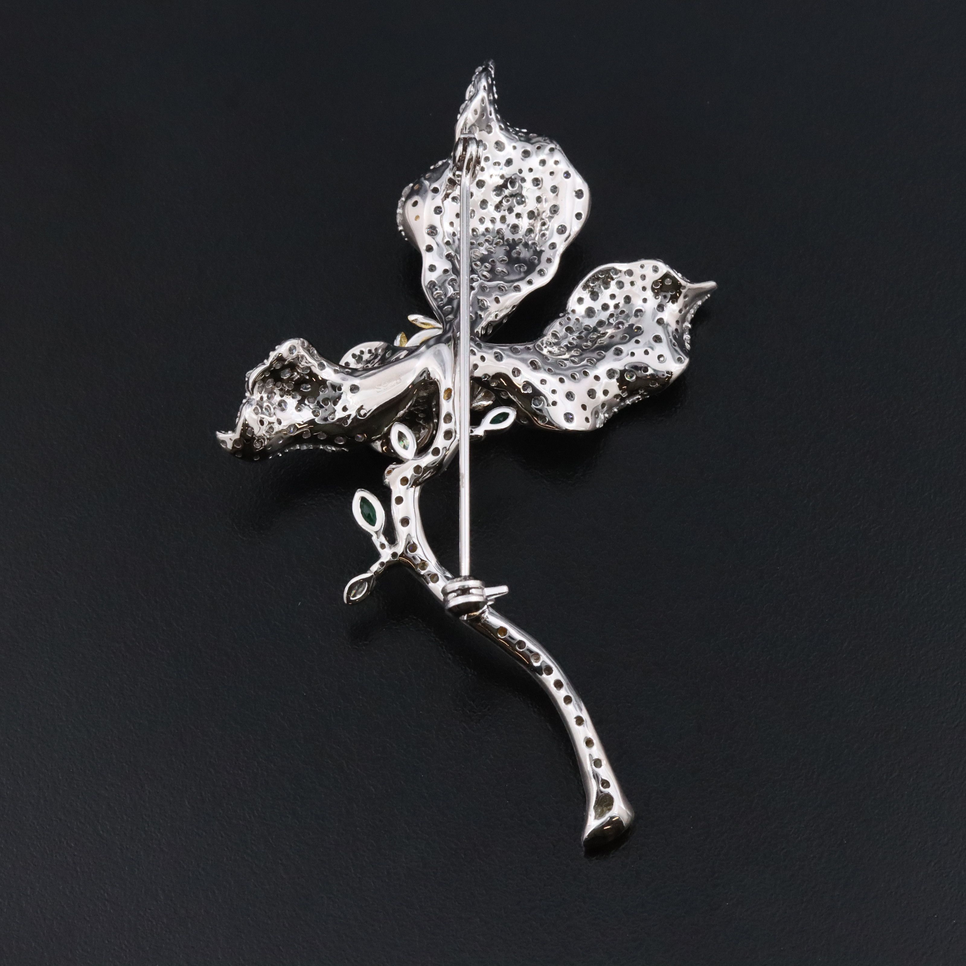 Sterling Quartz Triplet and CZ Flower Brooch
