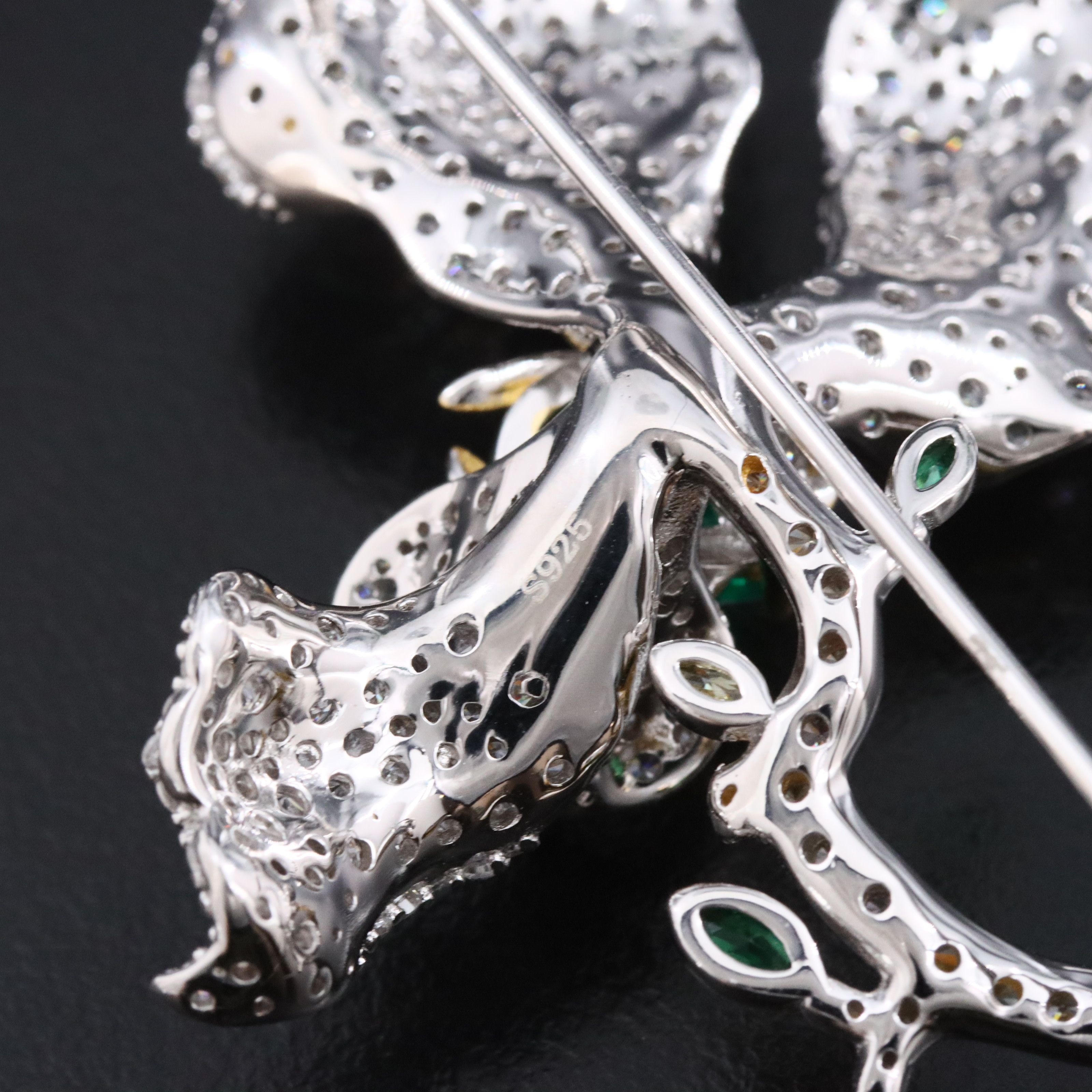 Sterling Quartz Triplet and CZ Flower Brooch