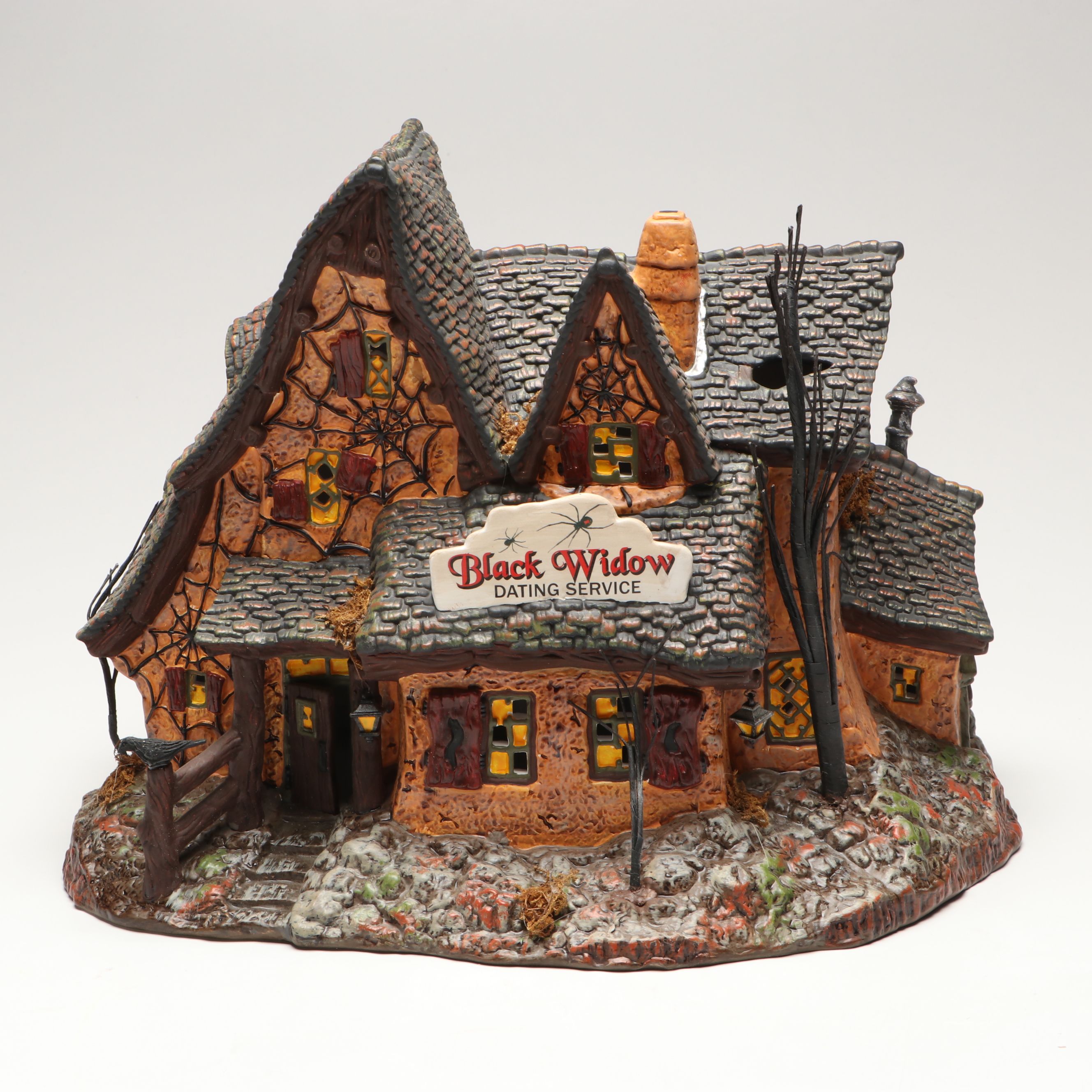 Department 56 Halloween Village Décor Featuring "Black Widow Dating Service"