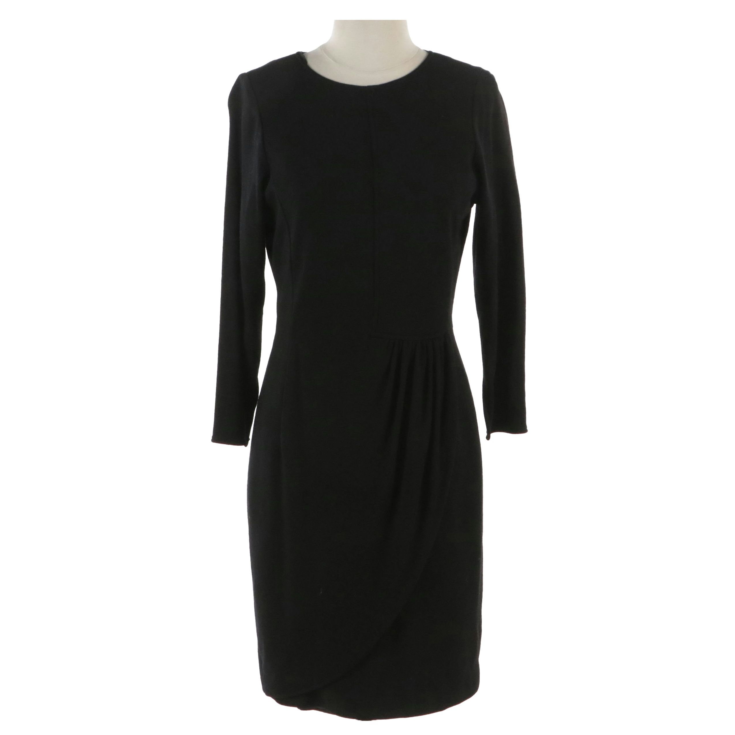 Valentino Garavani Miss V Black Wool Dress with Ruched Detail