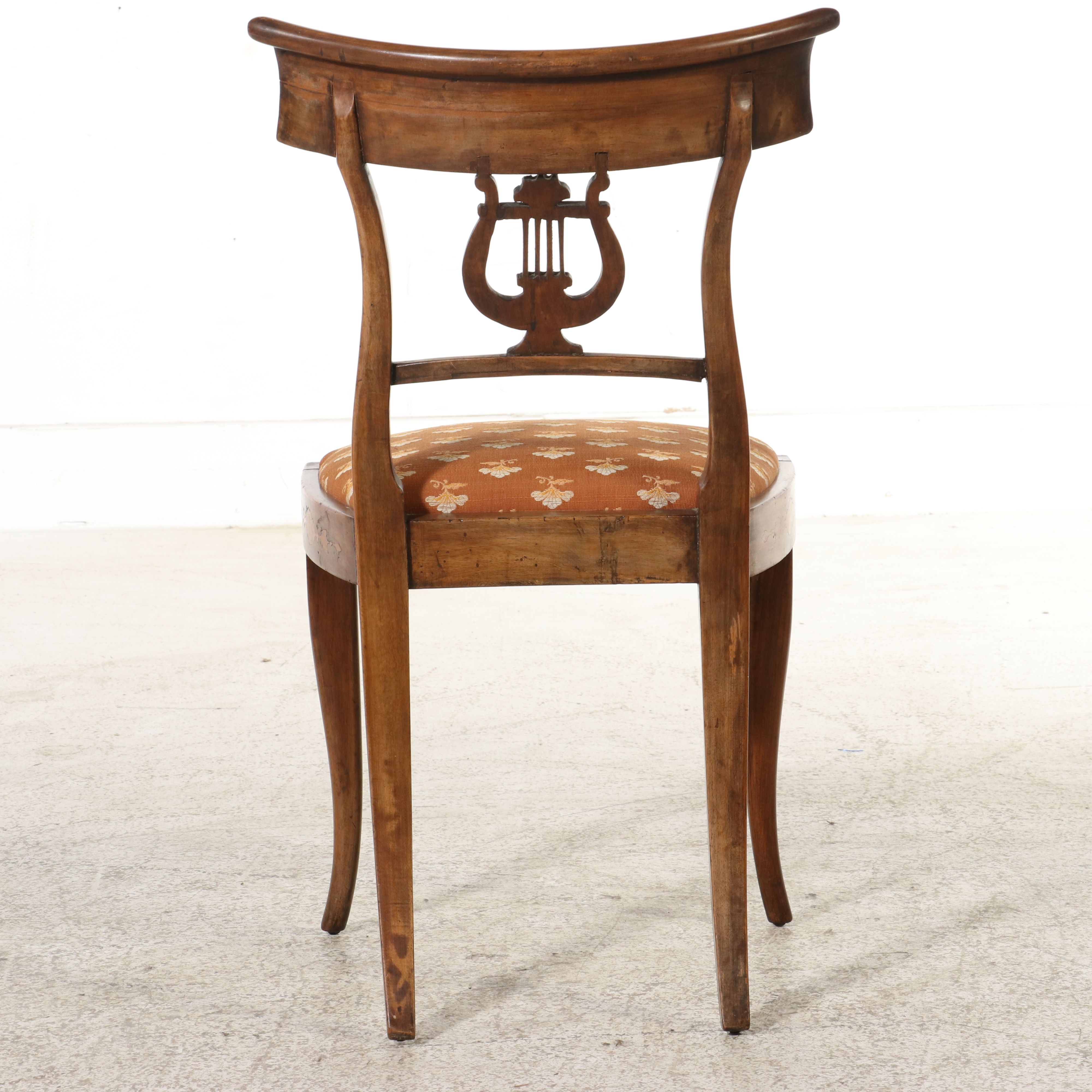 Pair of Continental European Empire Inlaid Lyre-Back Side Chairs