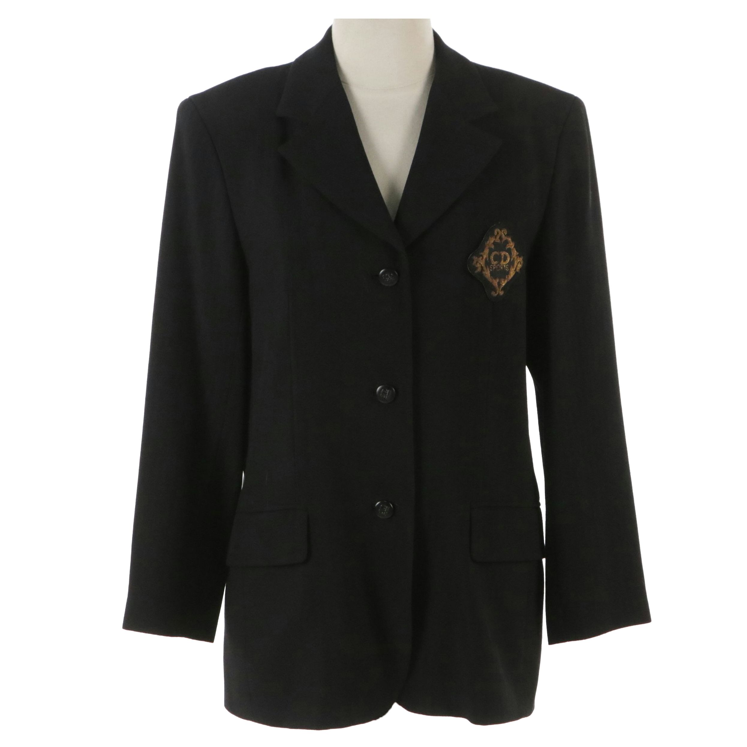 Christian Dior Sports Black Three-Button Blazer with Embroidered Logo