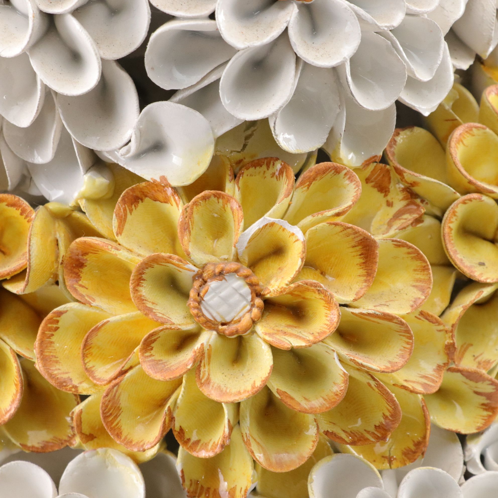 Italian Hand-Painted Porcelain Daisy Topiary Sculptures