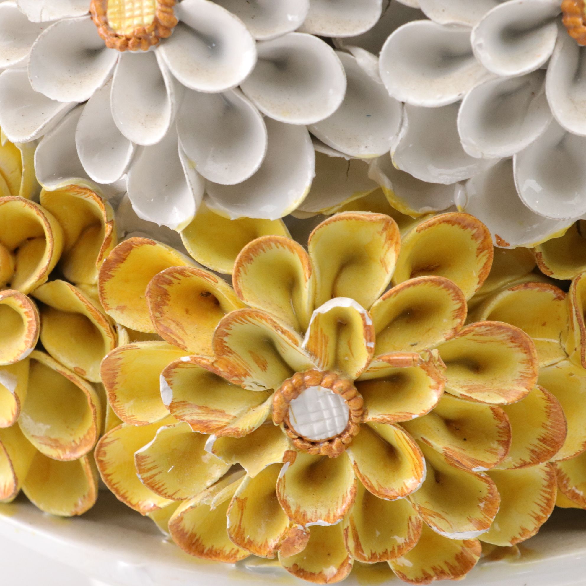 Italian Hand-Painted Porcelain Daisy Topiary Sculptures