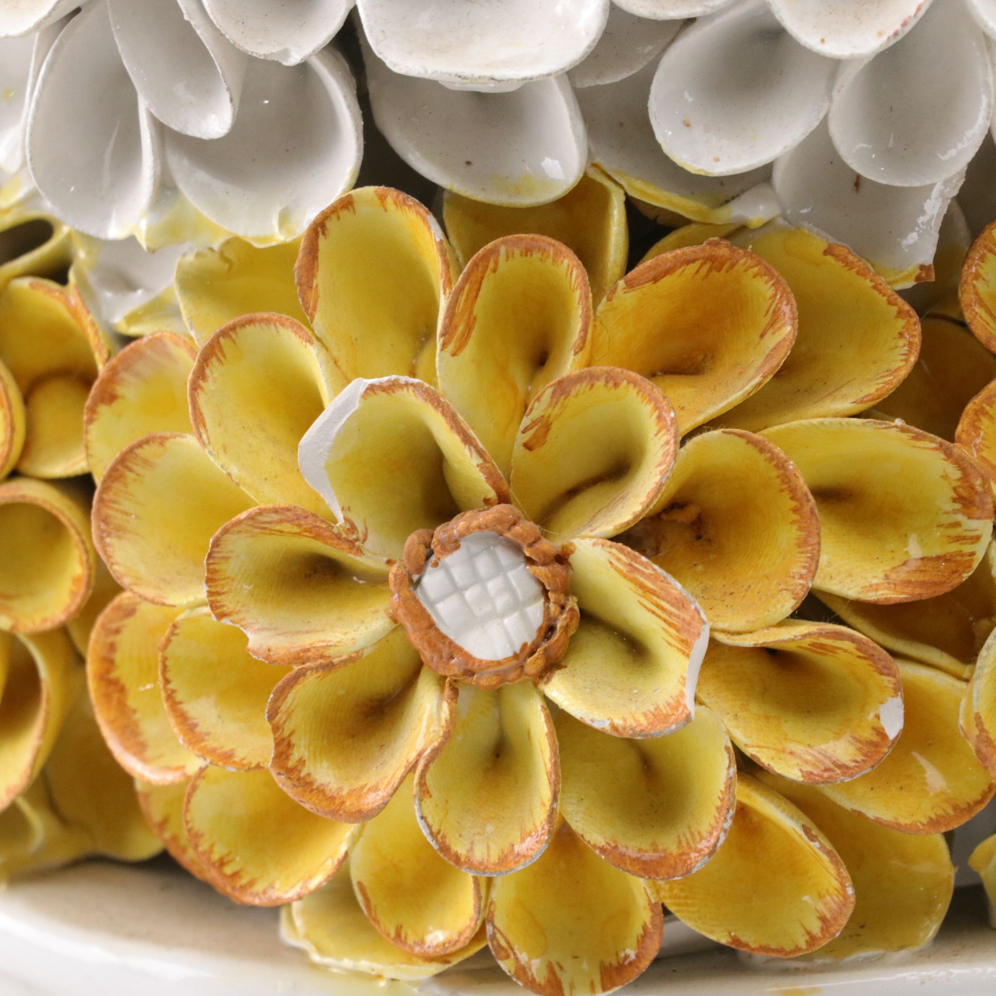 Italian Hand-Painted Porcelain Daisy Topiary Sculptures