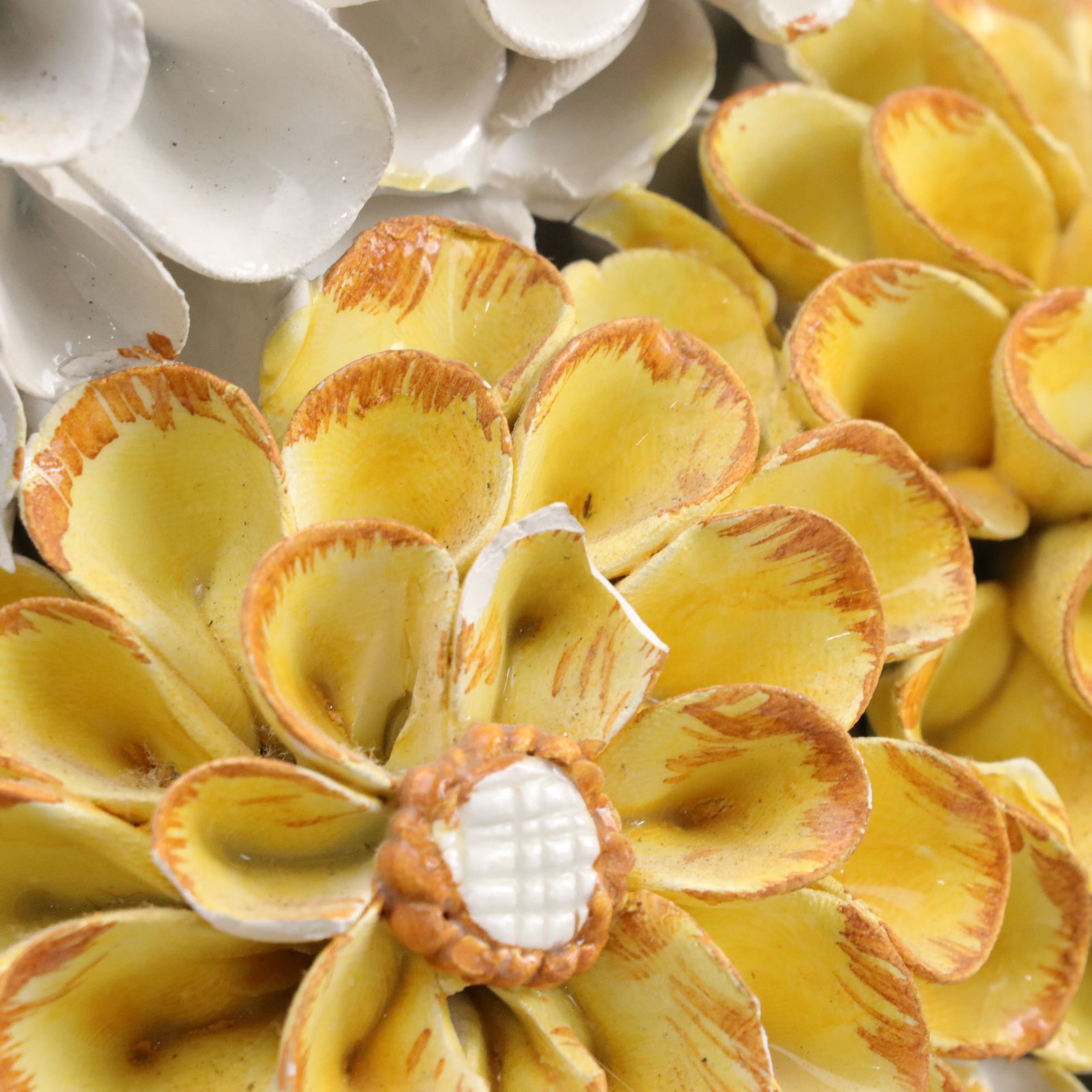 Italian Hand-Painted Porcelain Daisy Topiary Sculptures