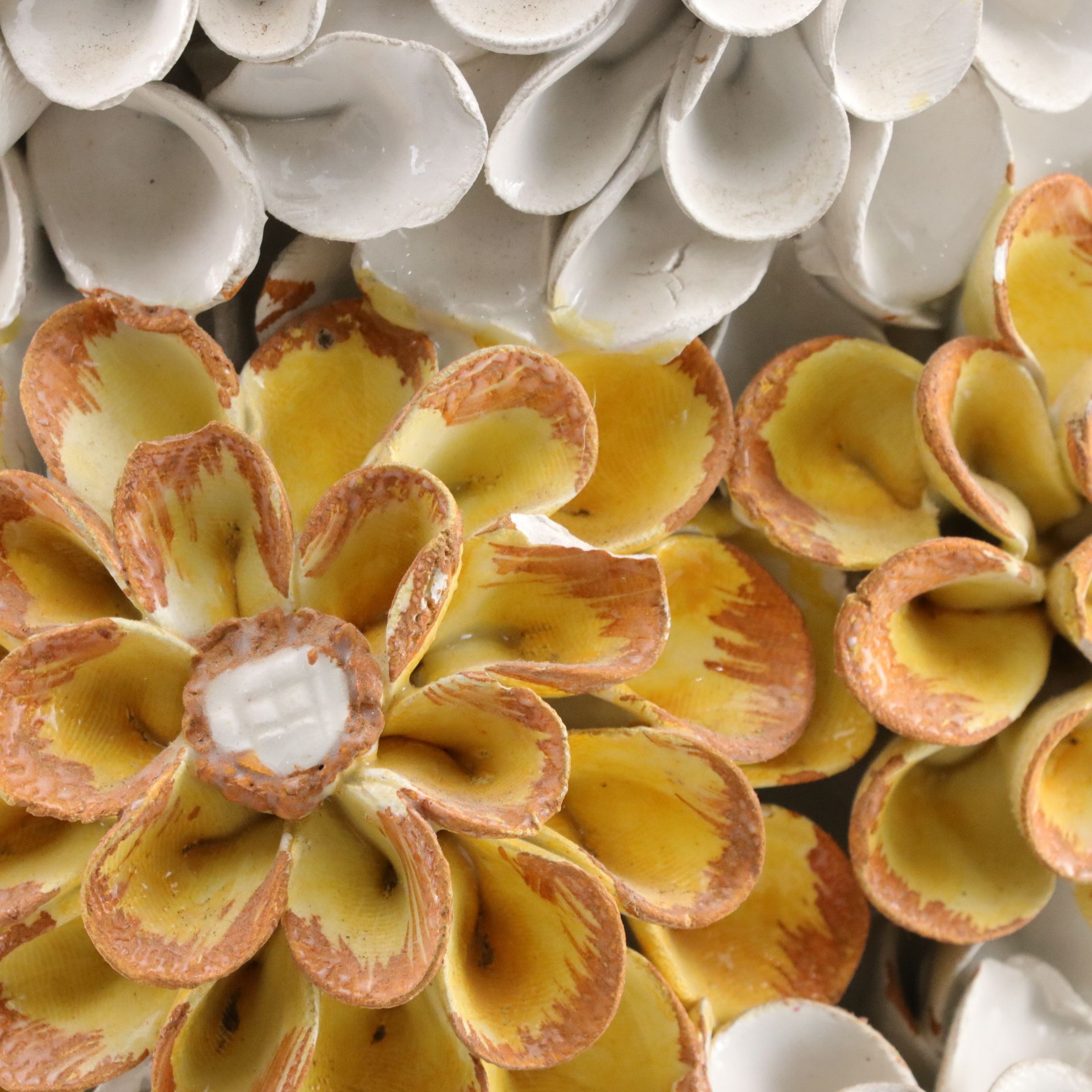 Italian Hand-Painted Porcelain Daisy Topiary Sculptures