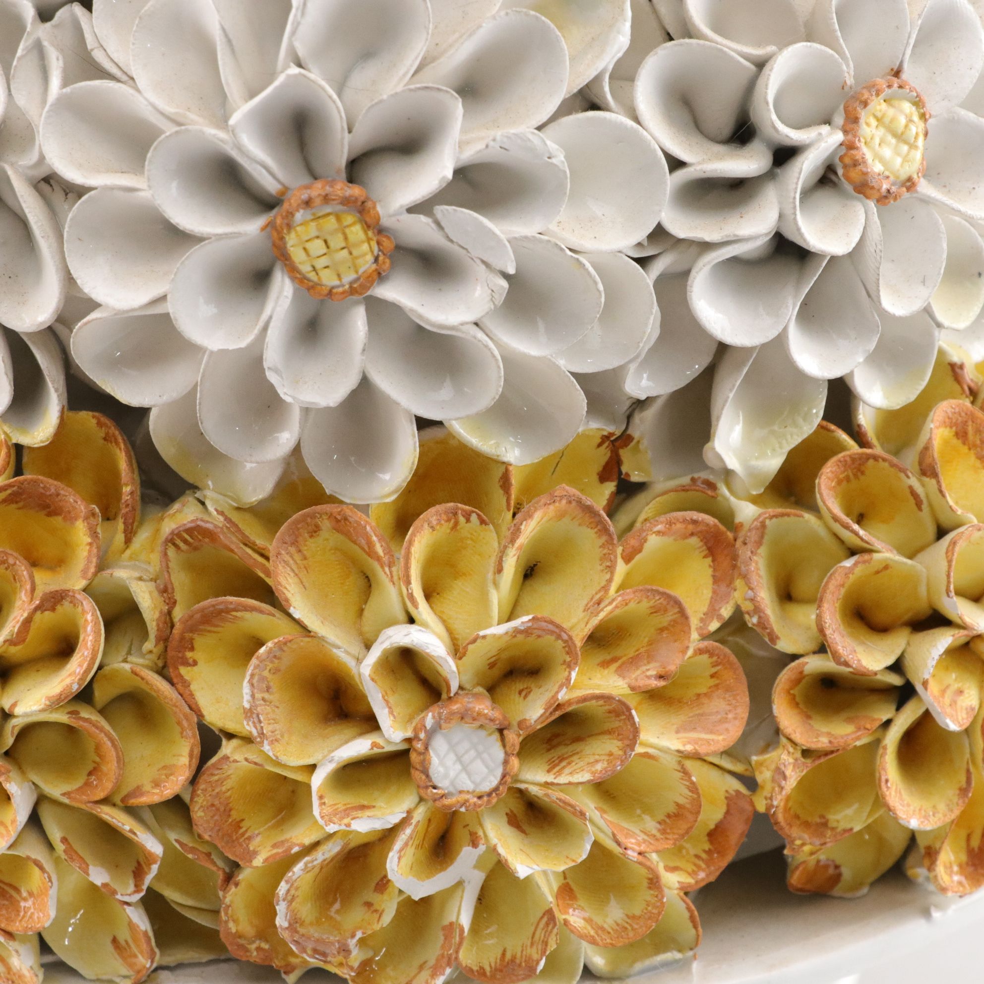 Italian Hand-Painted Porcelain Daisy Topiary Sculptures