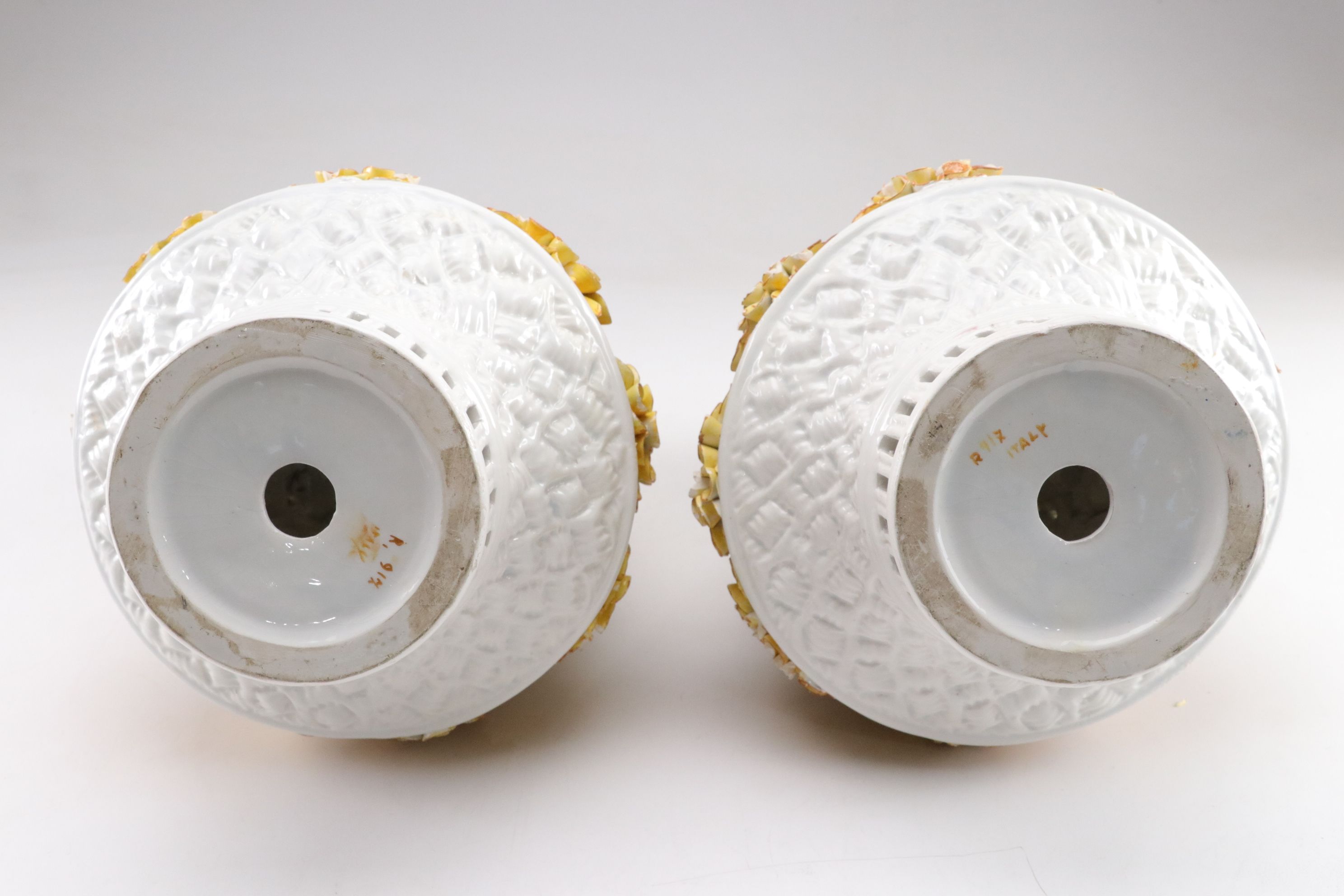 Italian Hand-Painted Porcelain Daisy Topiary Sculptures