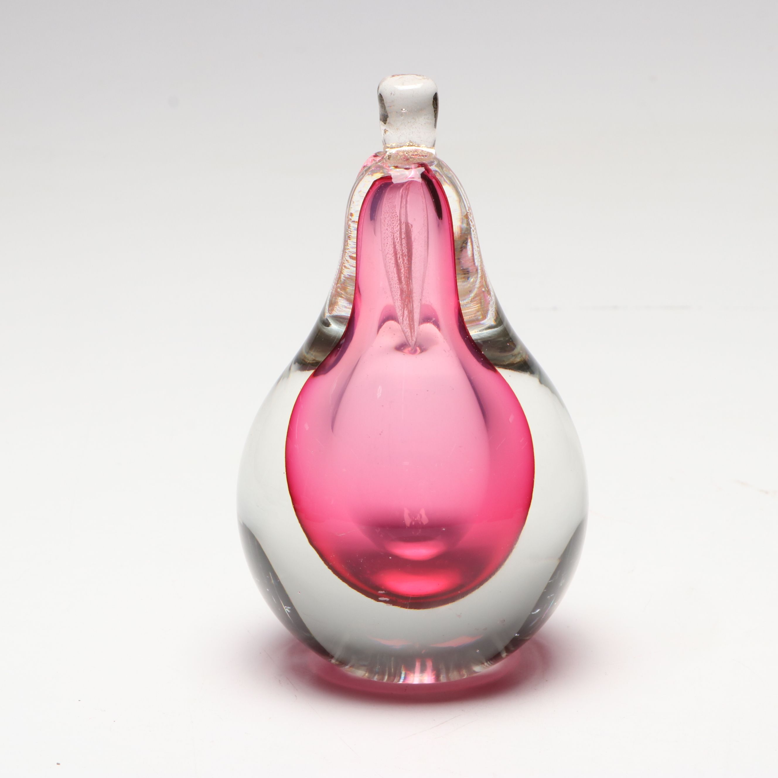 Murano Style Sommerso Art Glass Pear Paperweight