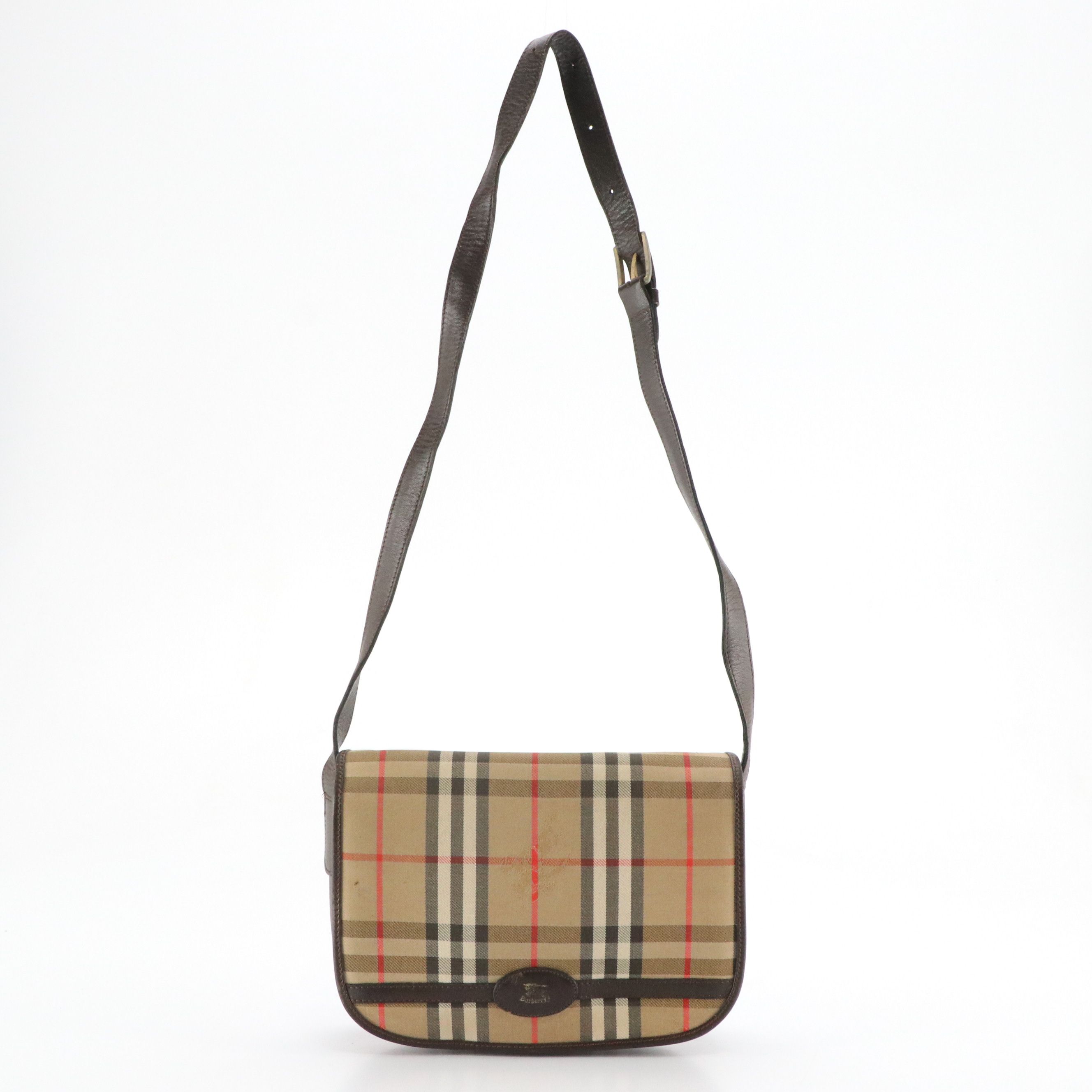 Burberry Front Flap Crossbody Bag in Haymarket Check Canvas and Leather