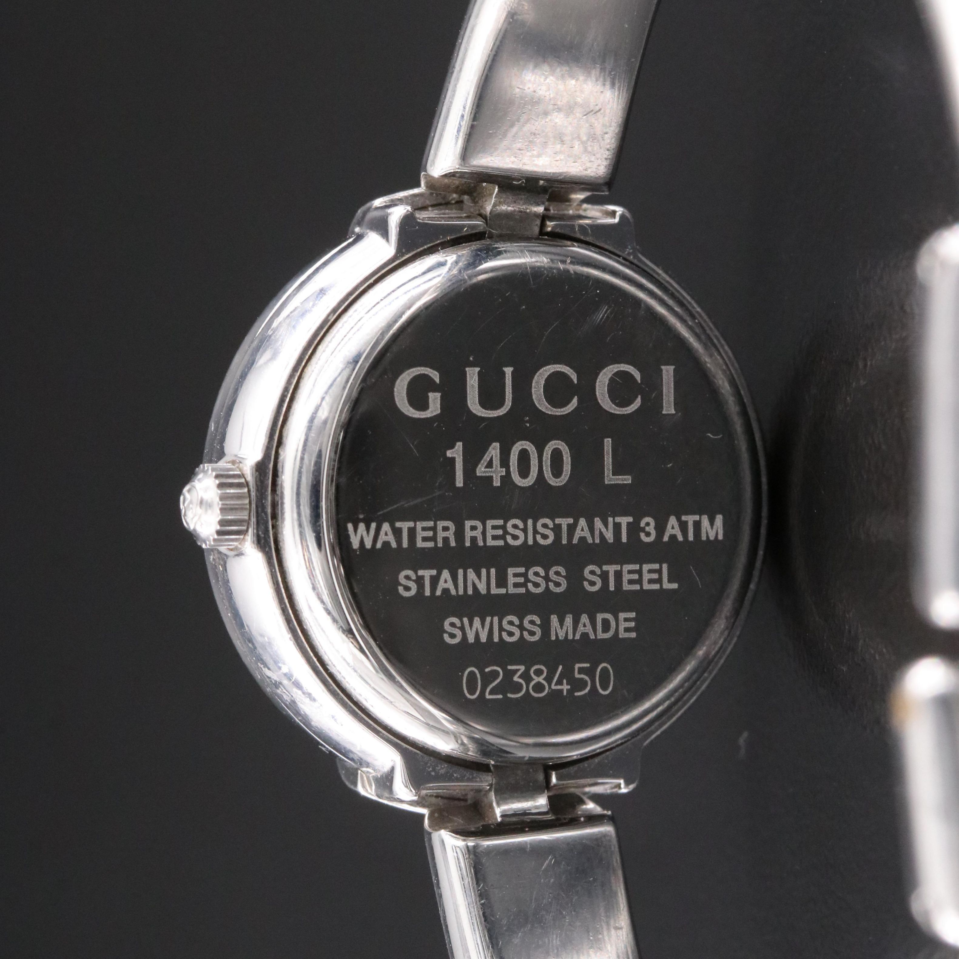 Gucci 1400L Stainless Steel  Horsebit Bangle and Black Dial Watch
