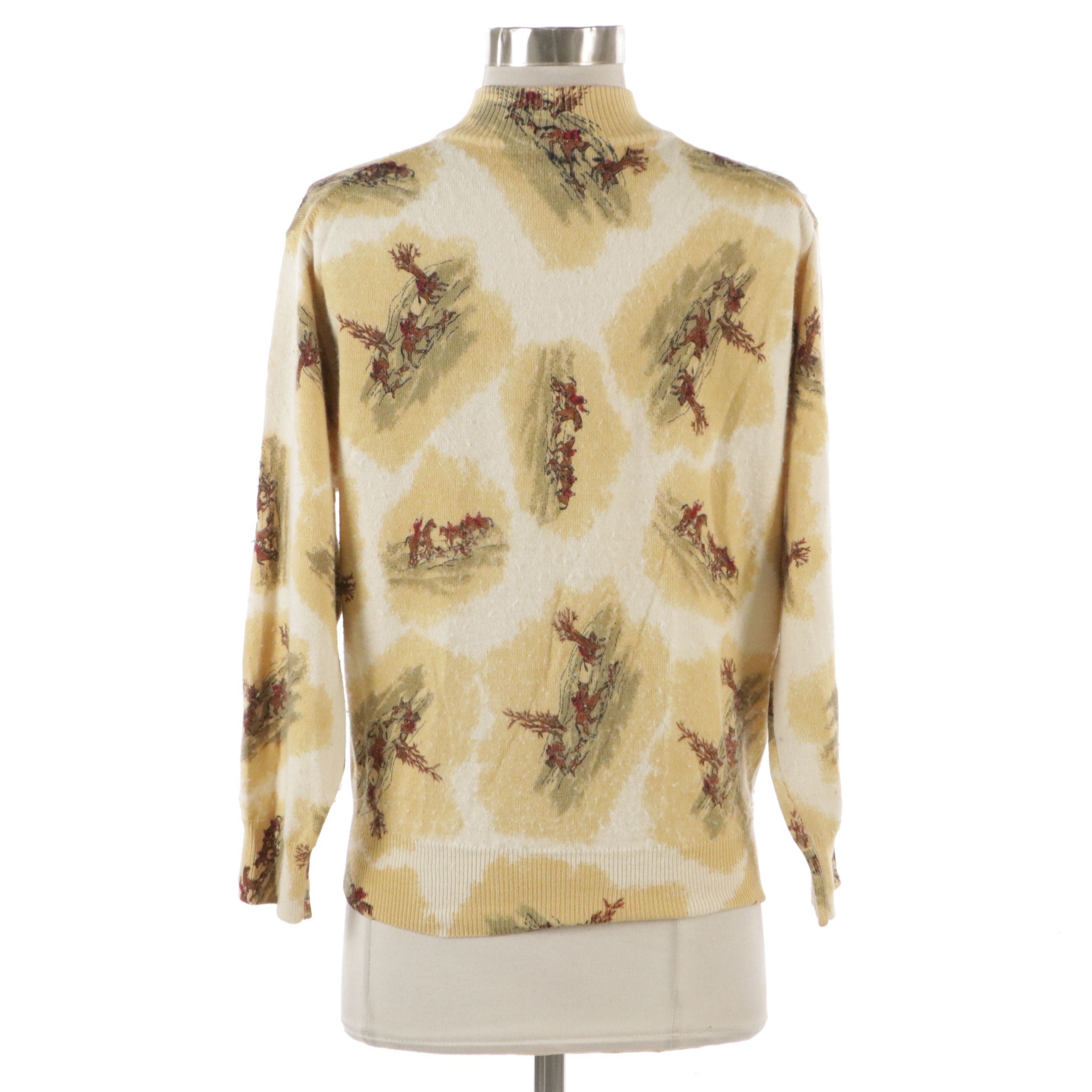 Christian Dior Sports Equestrian Hunting Print Knit Mock-Neck Sweater