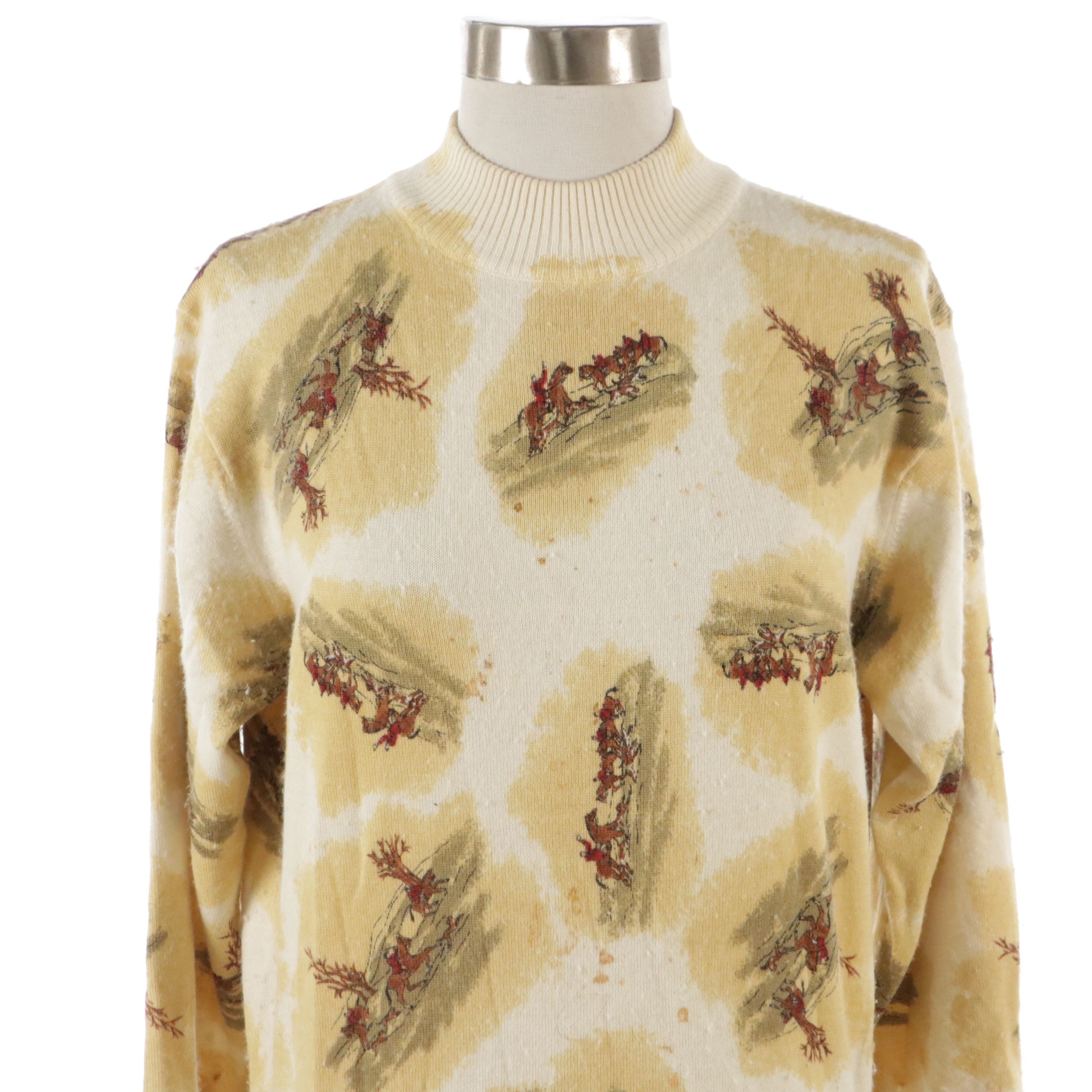 Christian Dior Sports Equestrian Hunting Print Knit Mock-Neck Sweater
