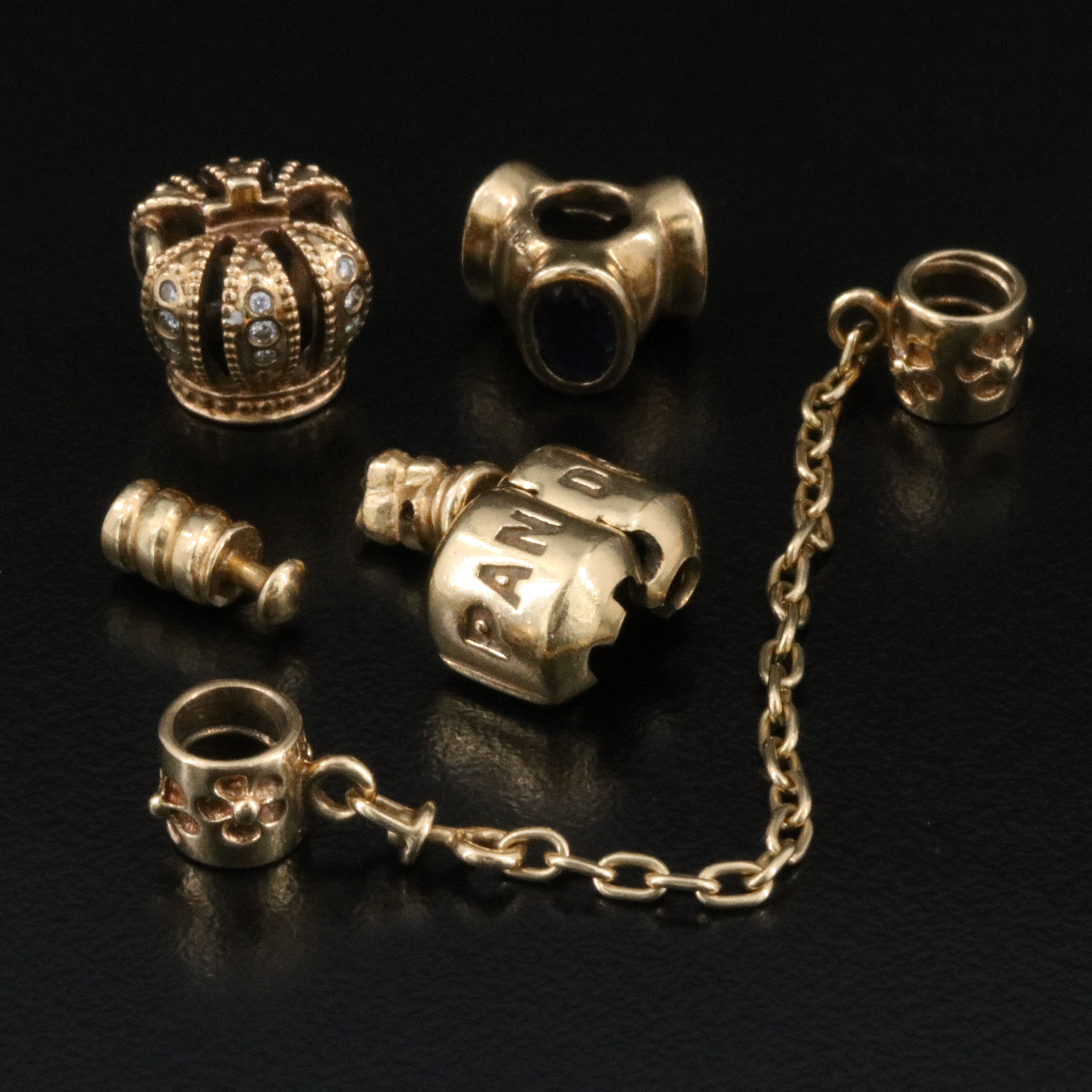 Pandora 14K Sapphire and Diamond Beads with Safety Chain with Clasps