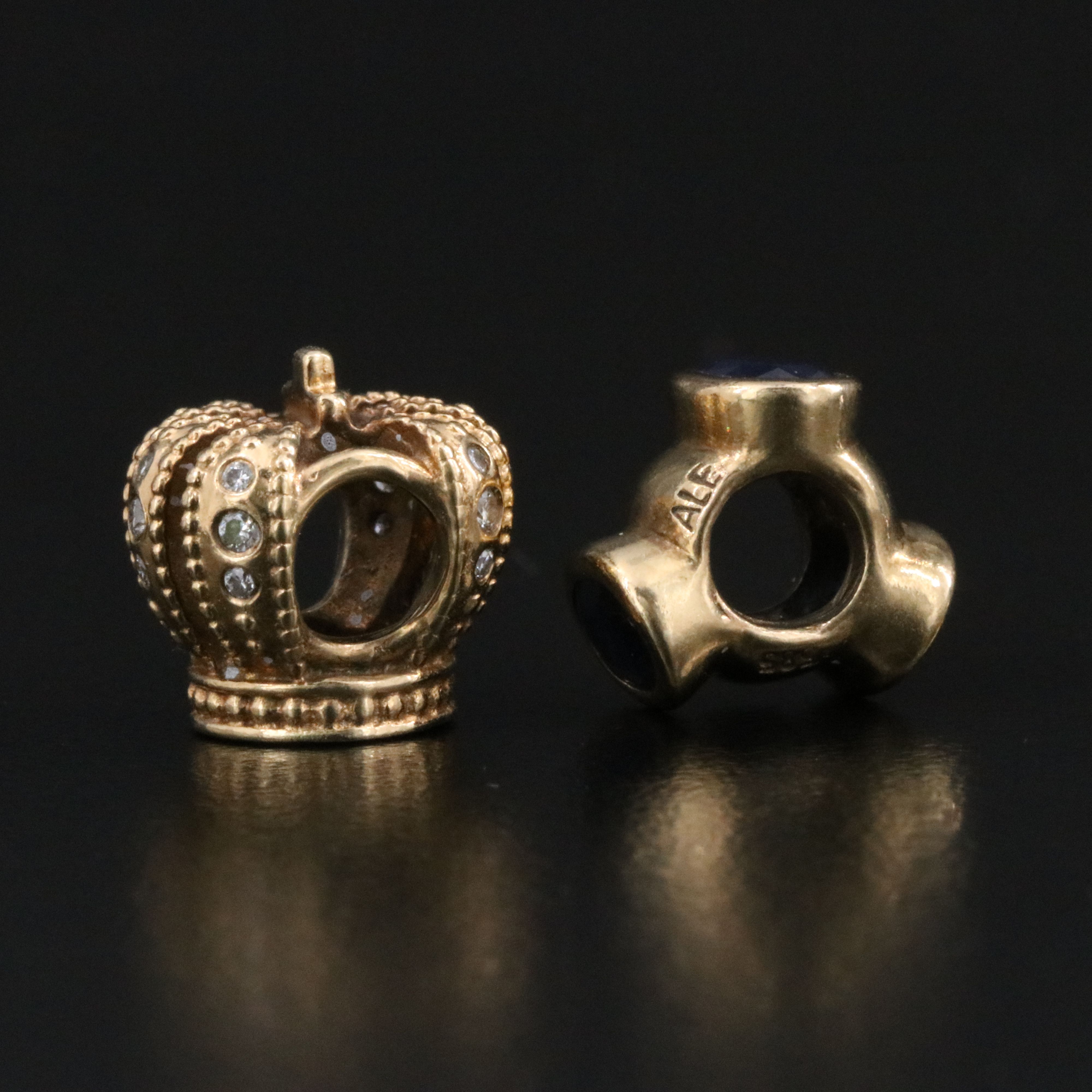 Pandora 14K Sapphire and Diamond Beads with Safety Chain with Clasps