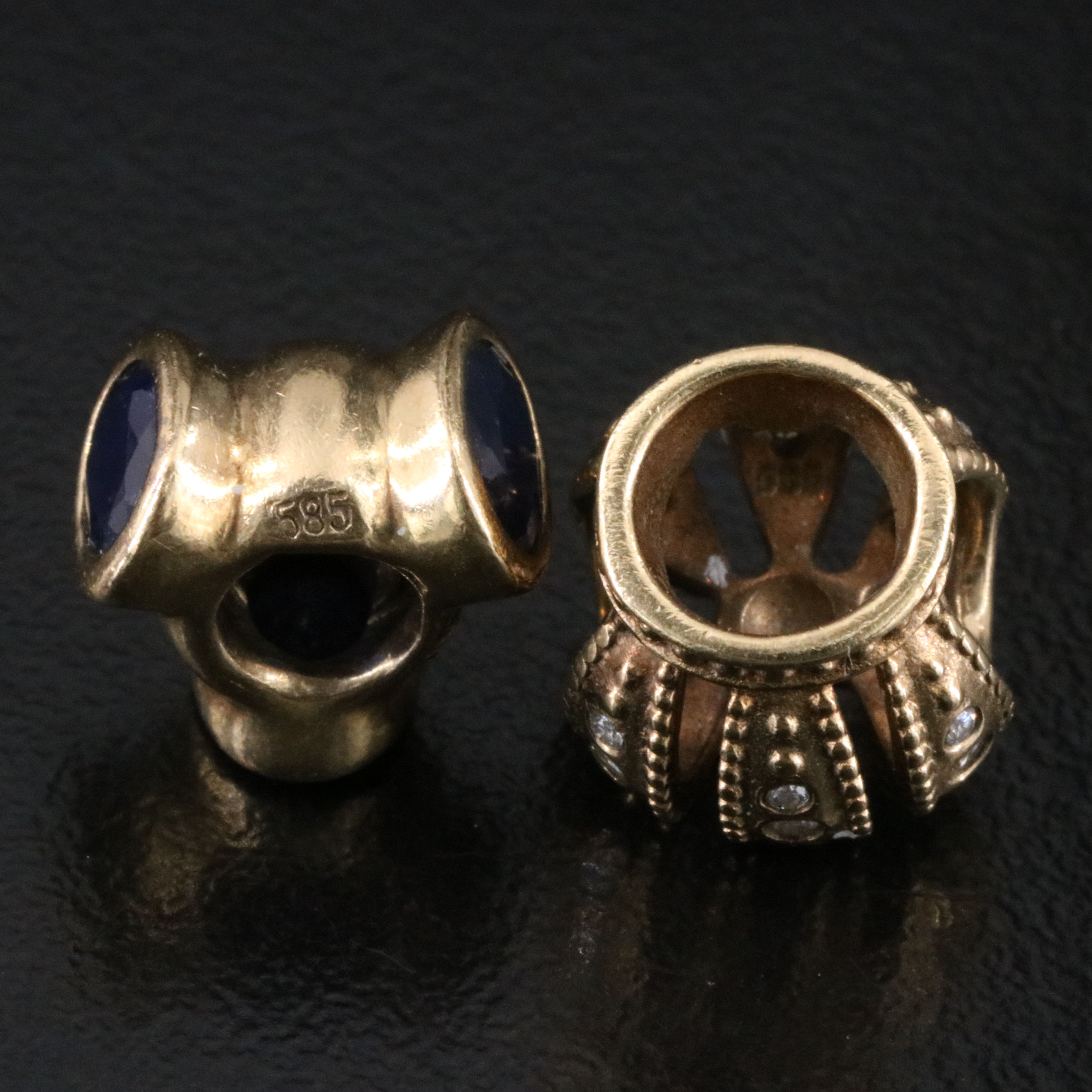 Pandora 14K Sapphire and Diamond Beads with Safety Chain with Clasps