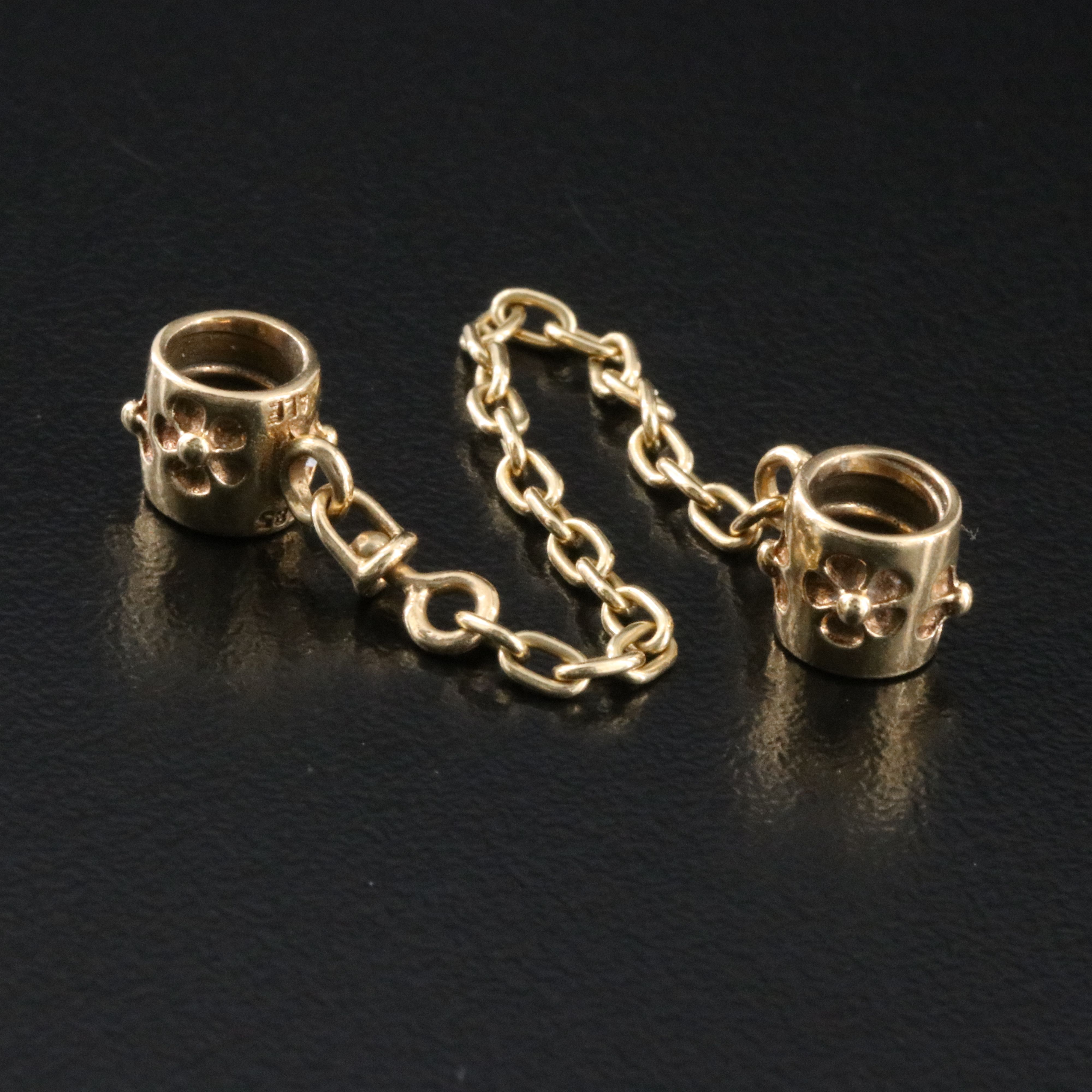 Pandora 14K Sapphire and Diamond Beads with Safety Chain with Clasps