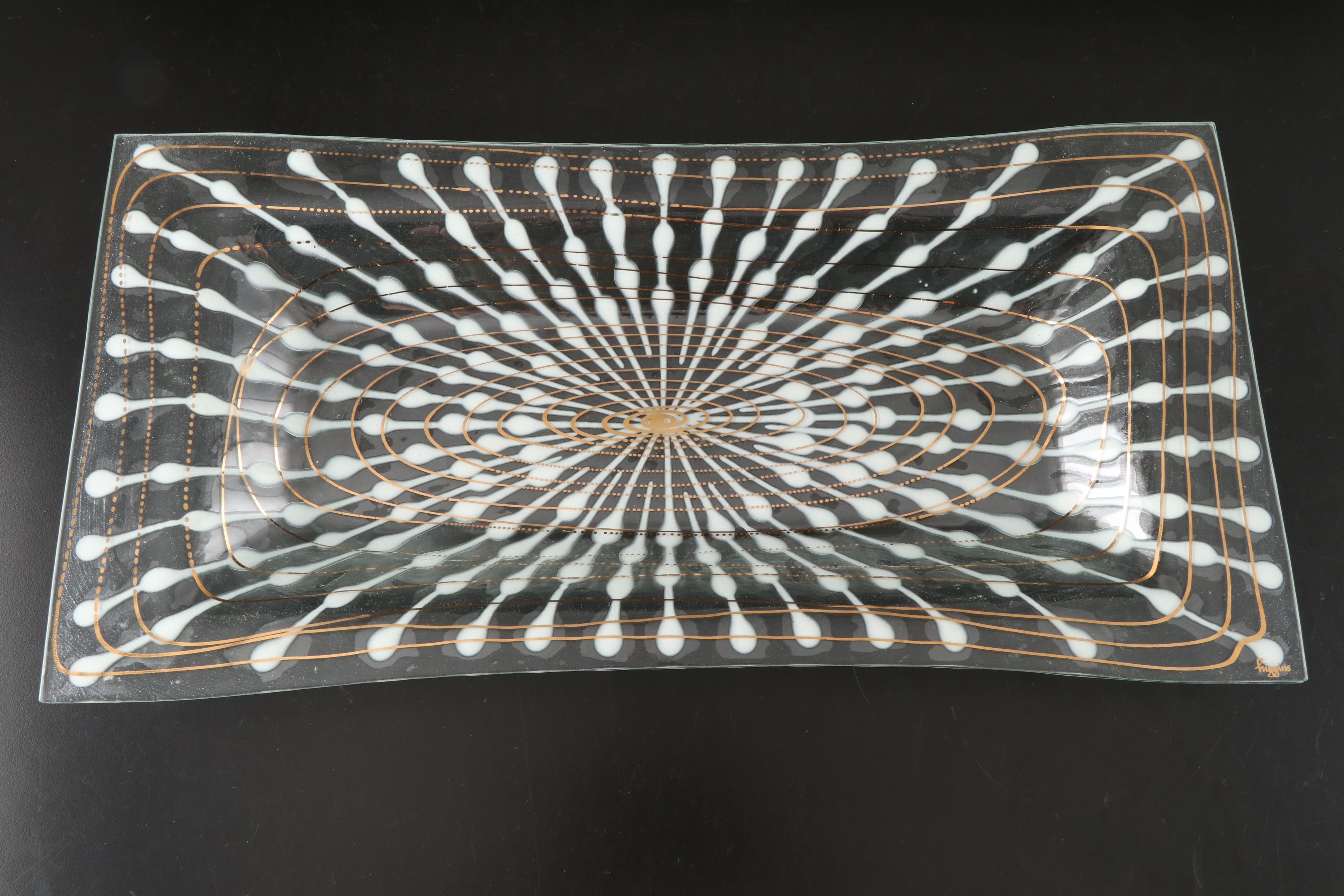 Higgins Fused Art Glass Rectangular Bowl and Plate, Late 20th Century