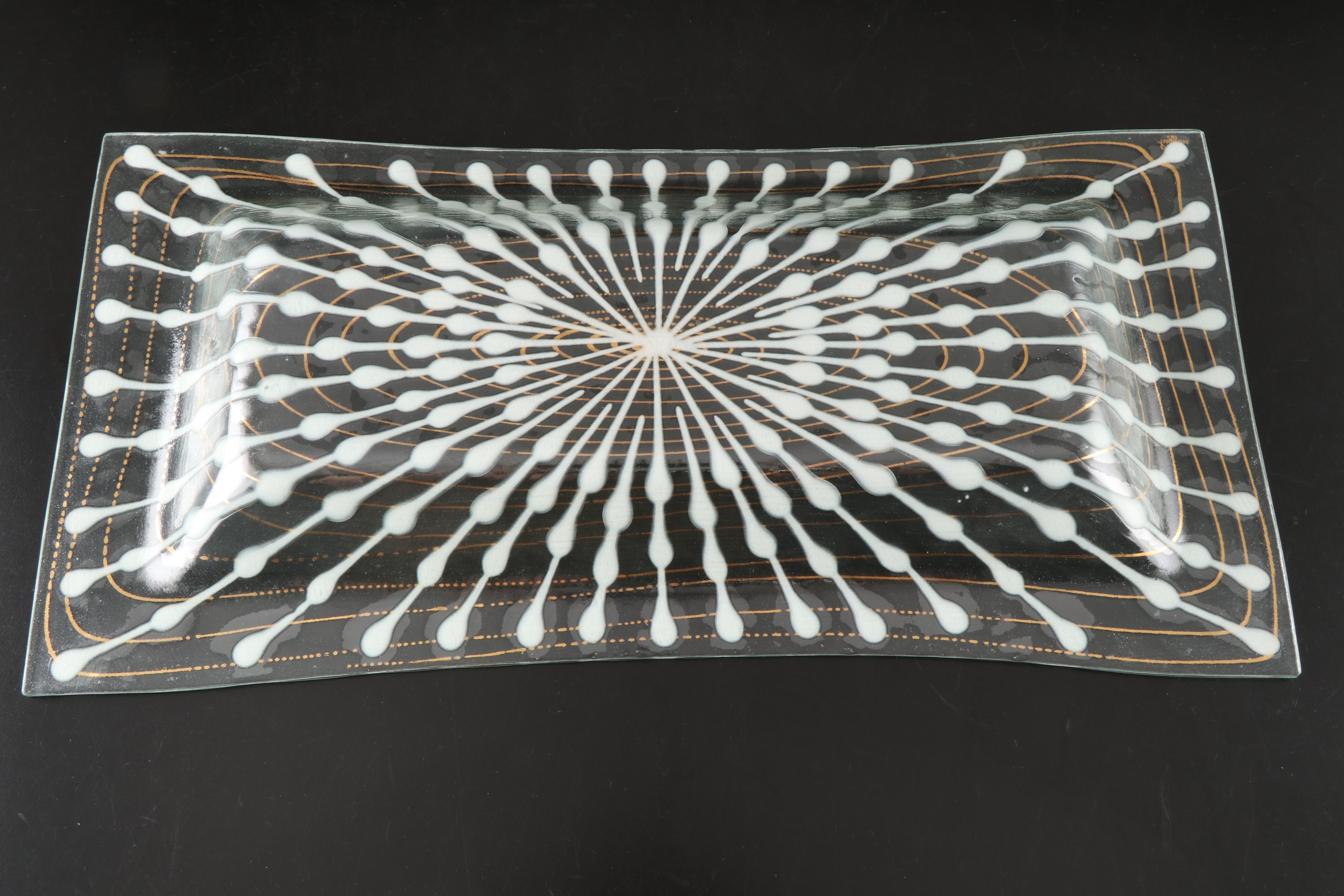 Higgins Fused Art Glass Rectangular Bowl and Plate, Late 20th Century