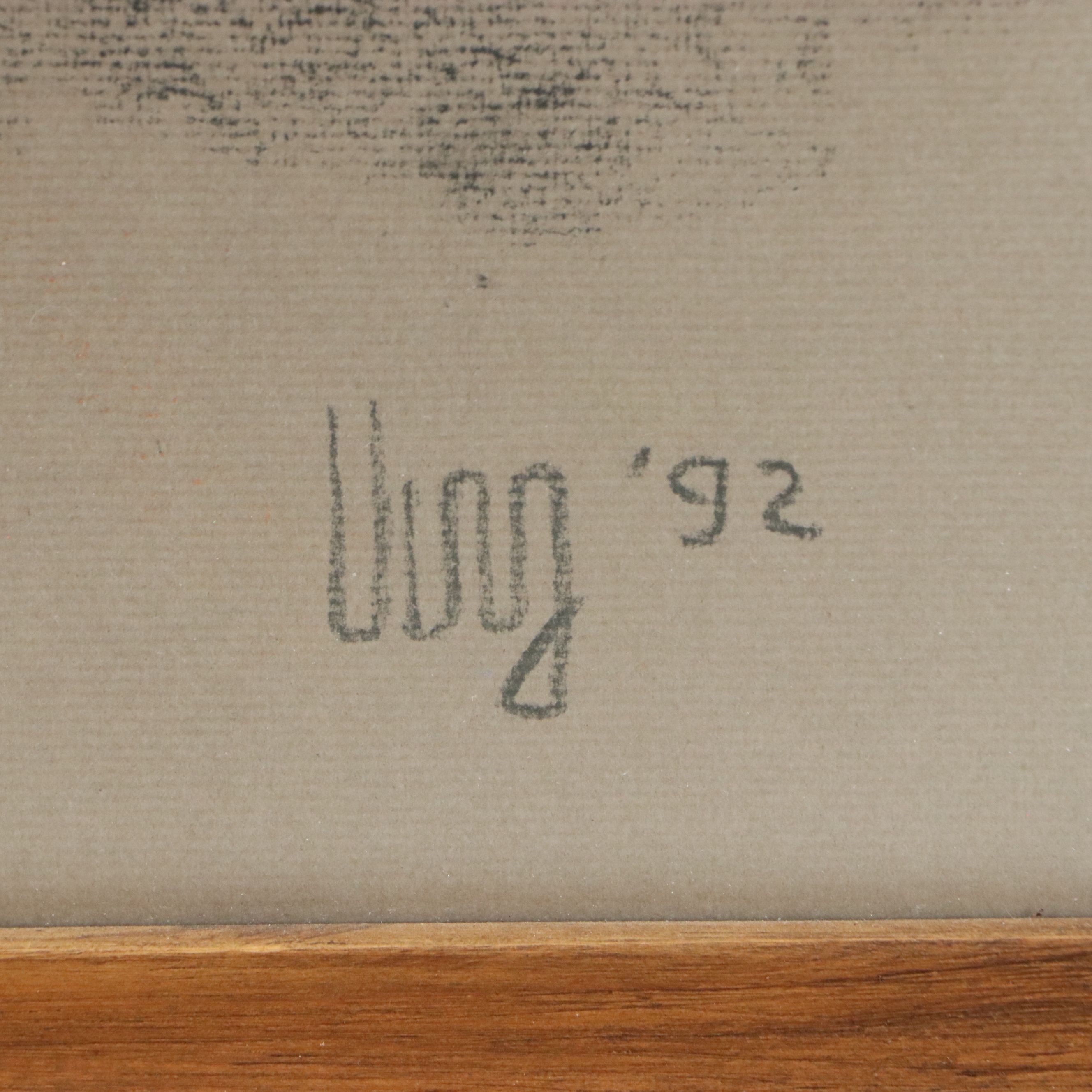 Oil Pastel Scene of American Southwest-Style Architecture, 1992