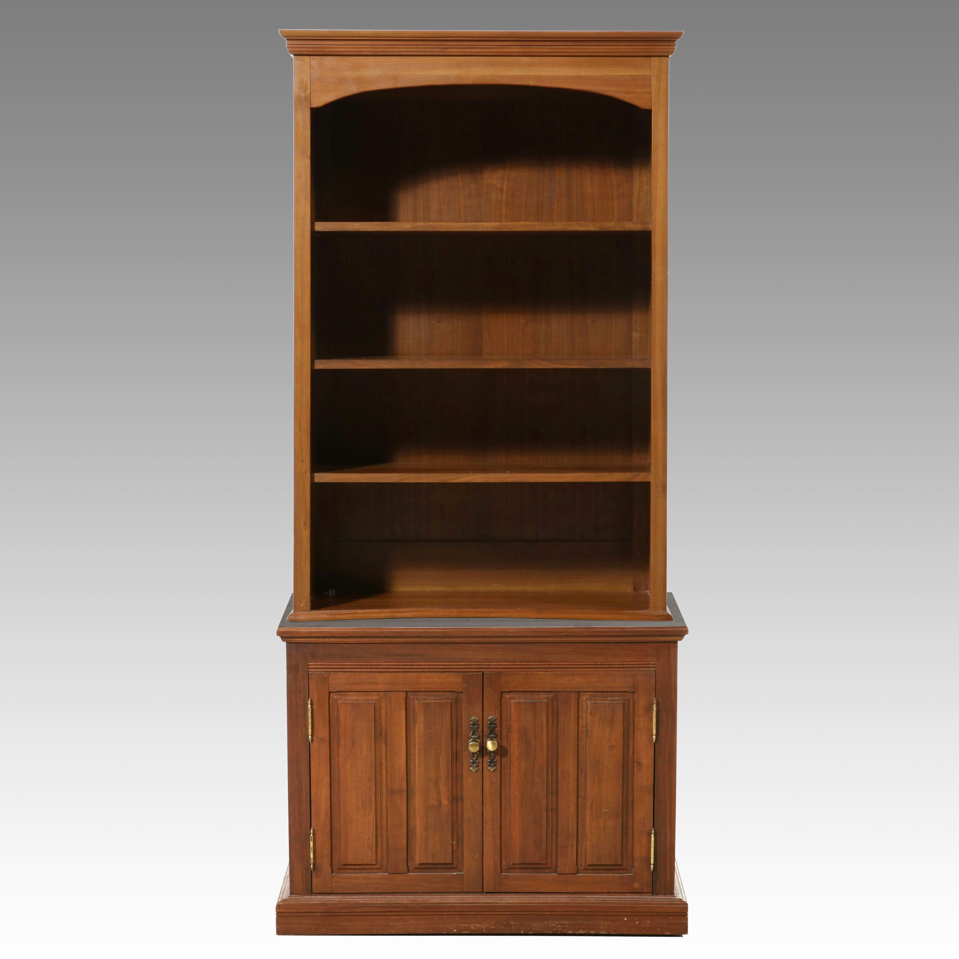 Colonial Revival Two-Piece Pine Bookcase Hutch, Mid to Late 20th Century