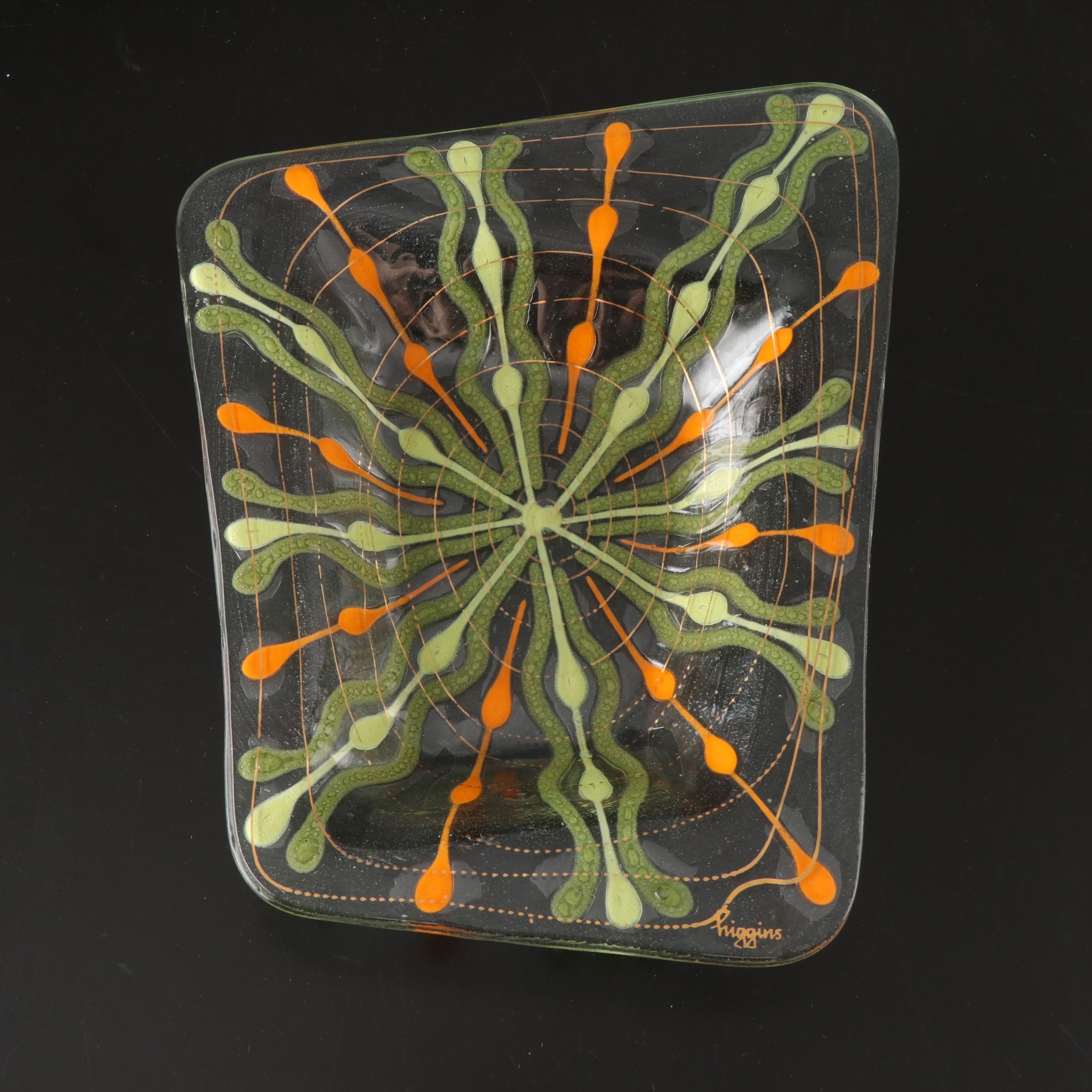 Higgins Fused Art Glass Ashtrays and Decorative Bowl, Late 20th Century