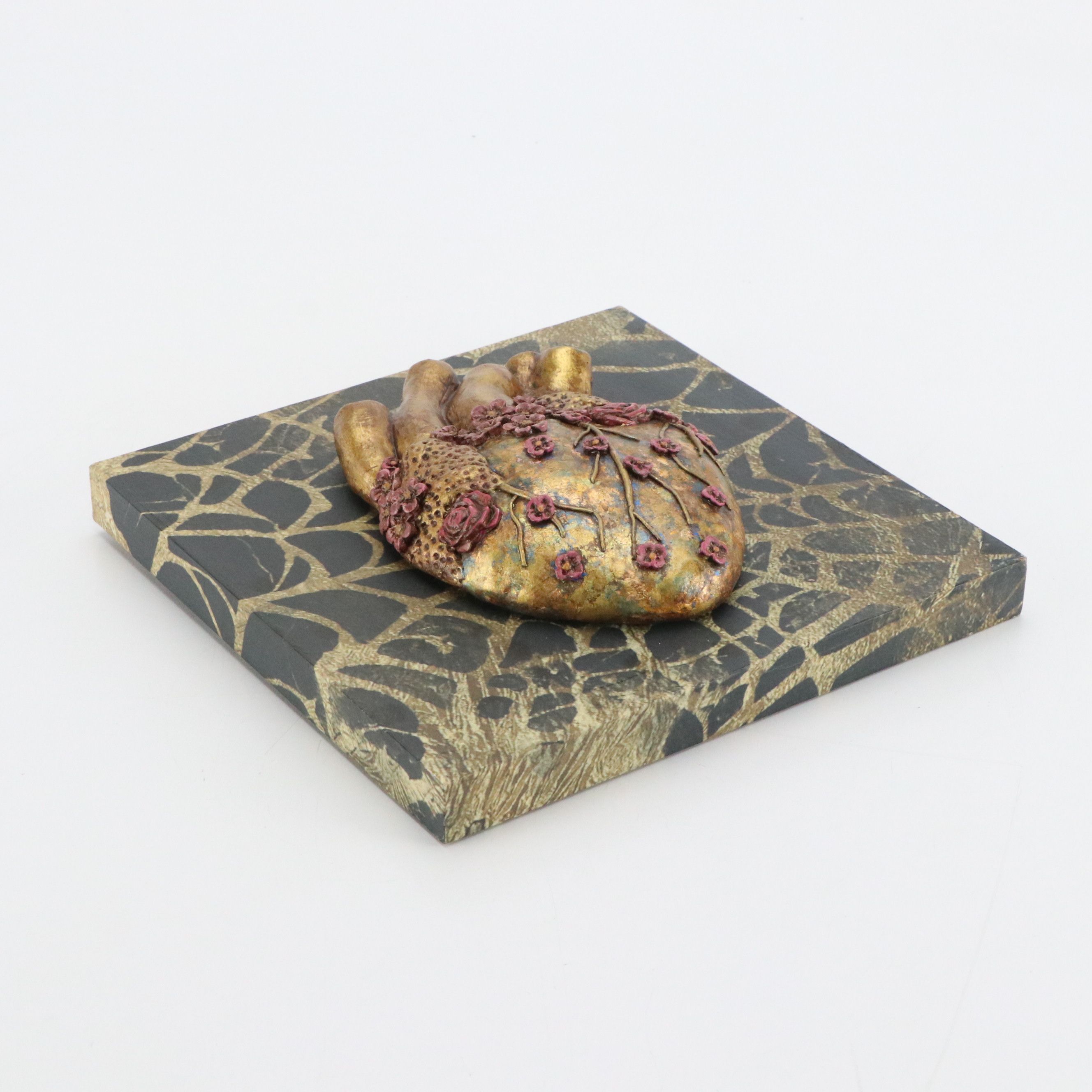 Deborah Kovacs-Sturdevant Mixed Media Assemblage "Anatomical Heart with Flowers"