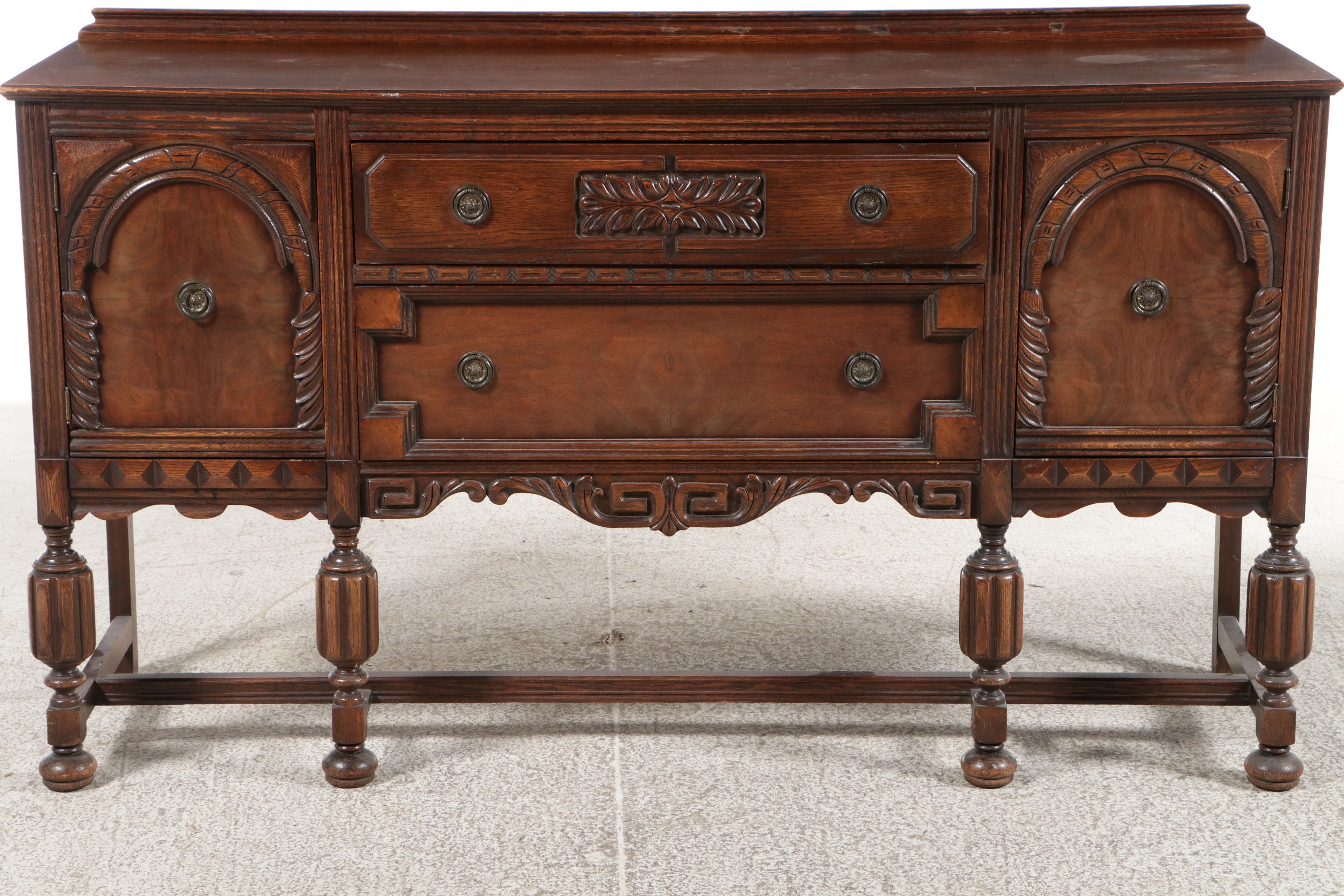 Jacobean Revival Oak Buffet, Late 19th to Early 20th Century