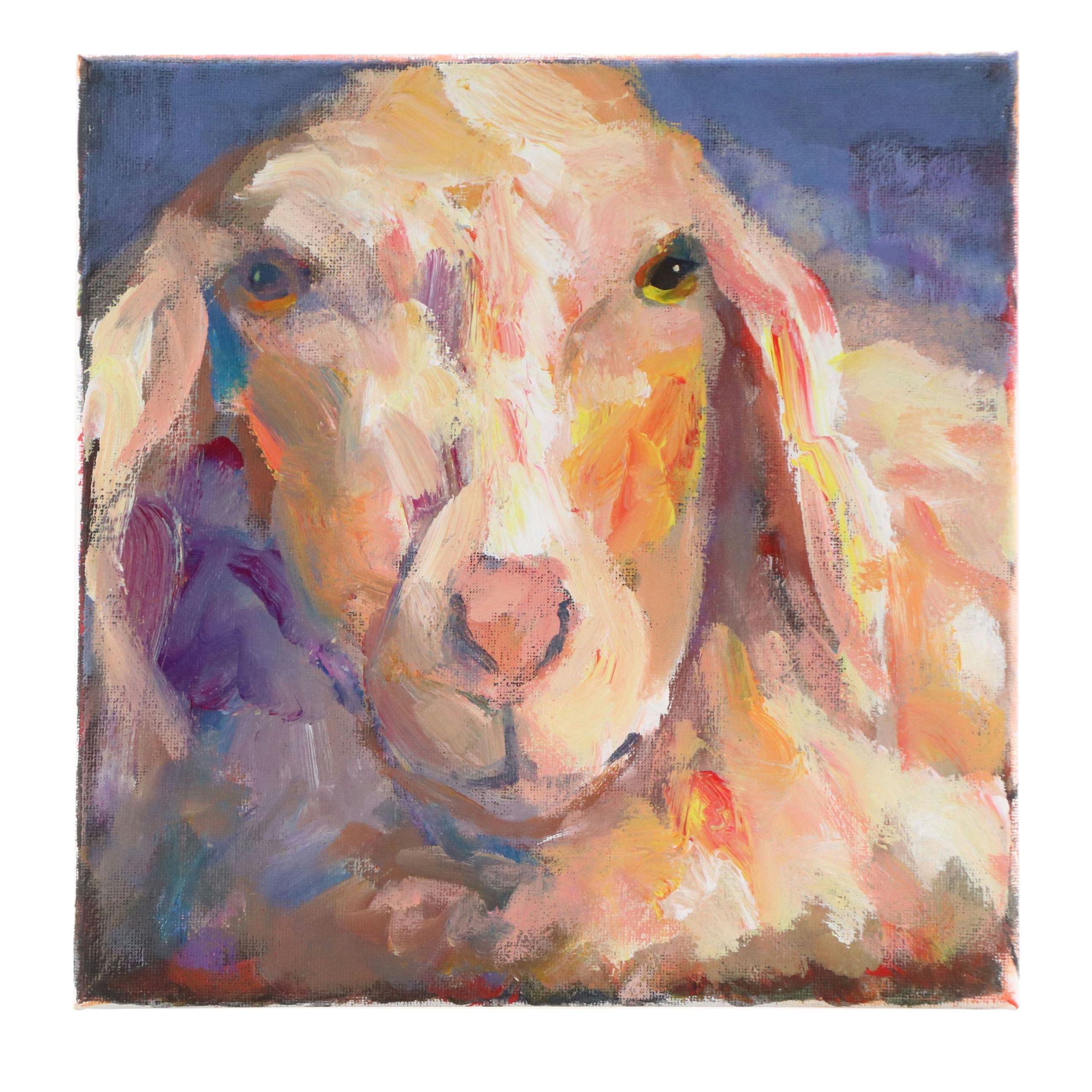 Elle Raines Acrylic Painting "Sheep," 21st Century