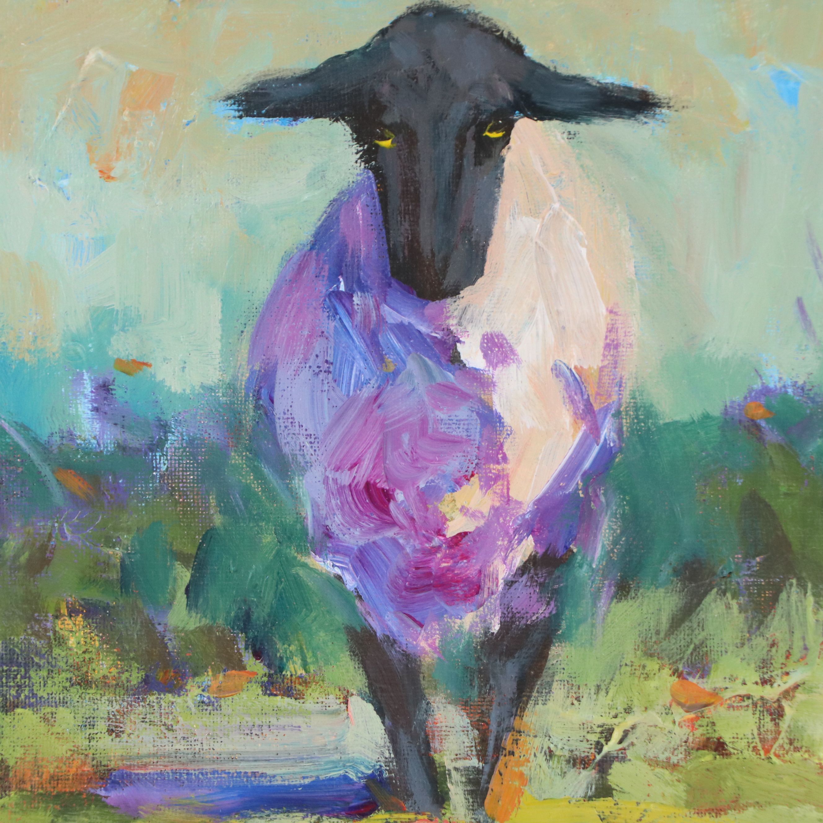 Elle Raines Acrylic Painting of Lone Sheep, 21st Century