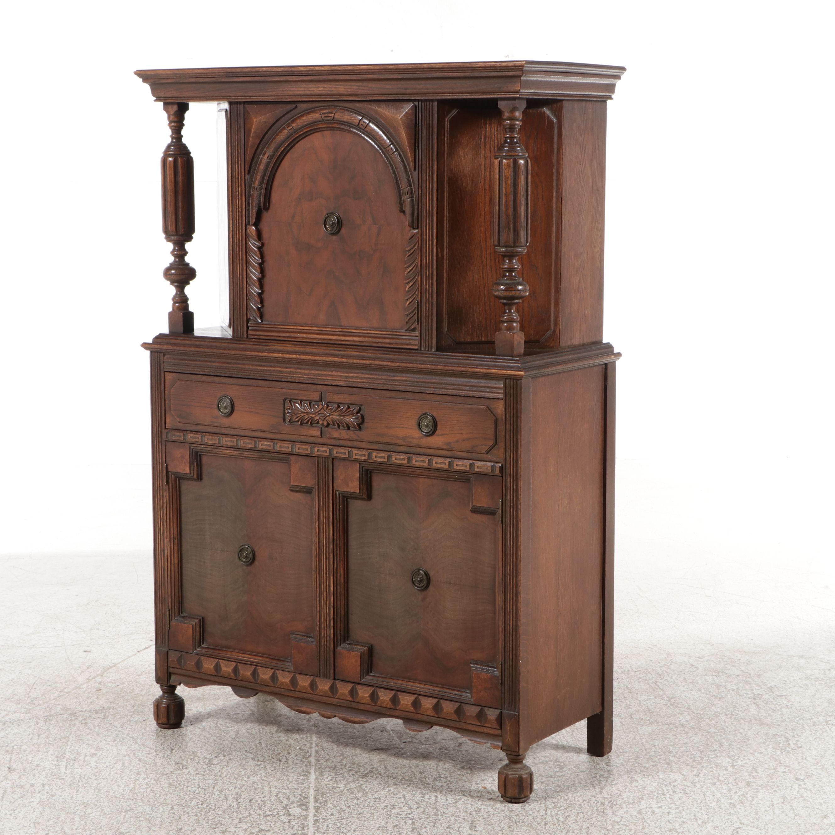 Jacobean Revival Oak Cabinet, Late 19th to Early 20th Century