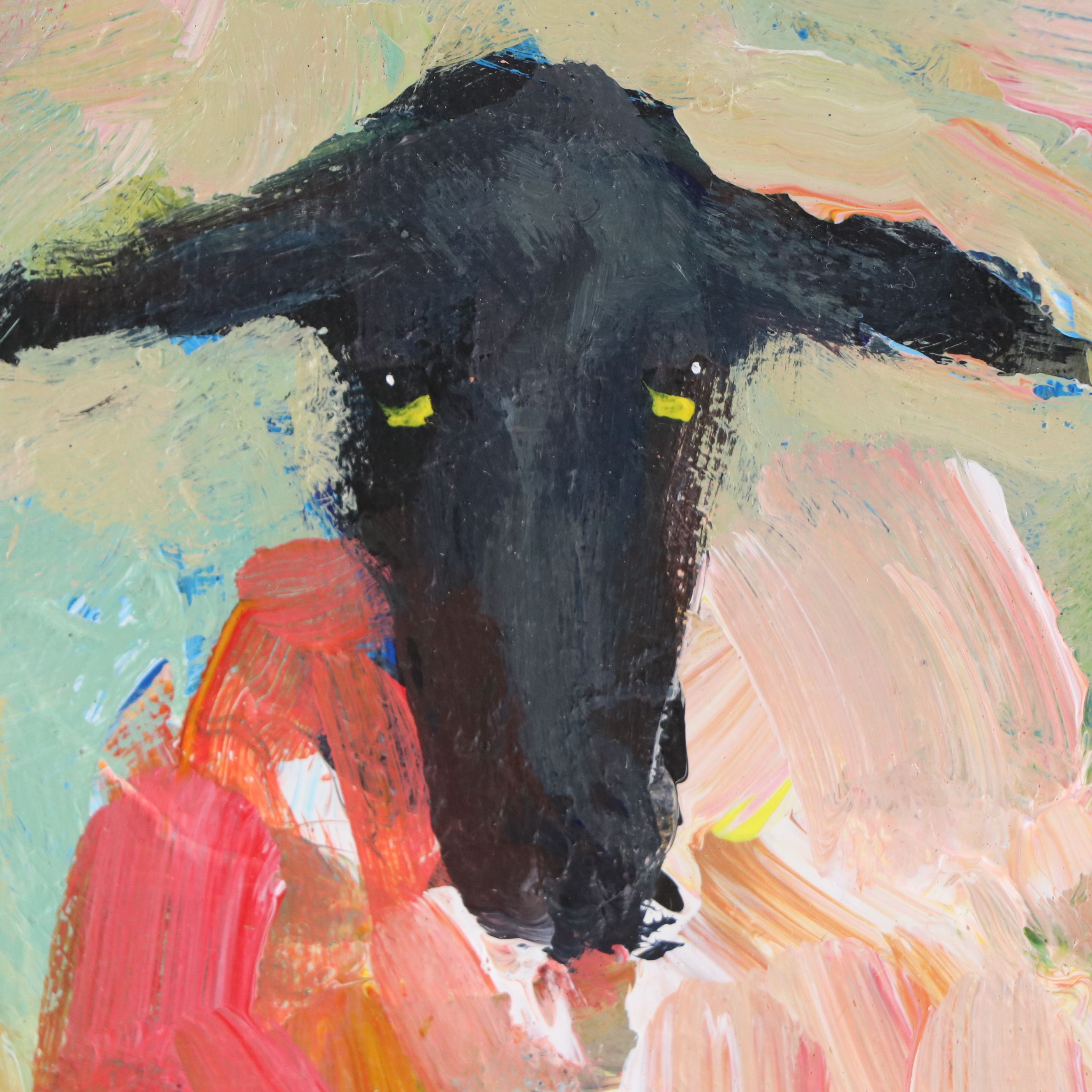Elle Raines Acrylic Painting of Two Sheep, 21st Century