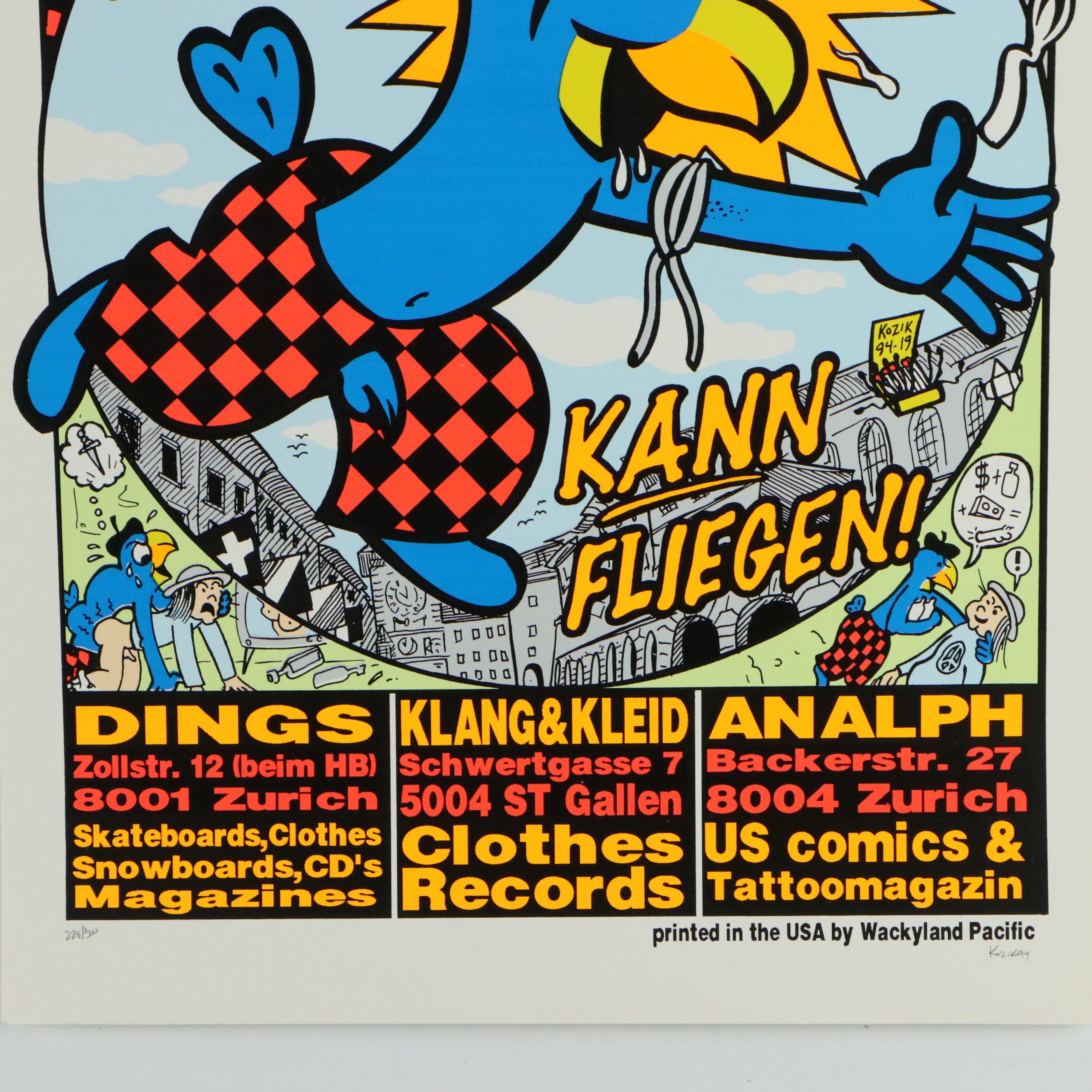 Frank Kozik Promotional Poster "KOZIK COOP & KUHN GLOBI KANN FLIEGEN!"