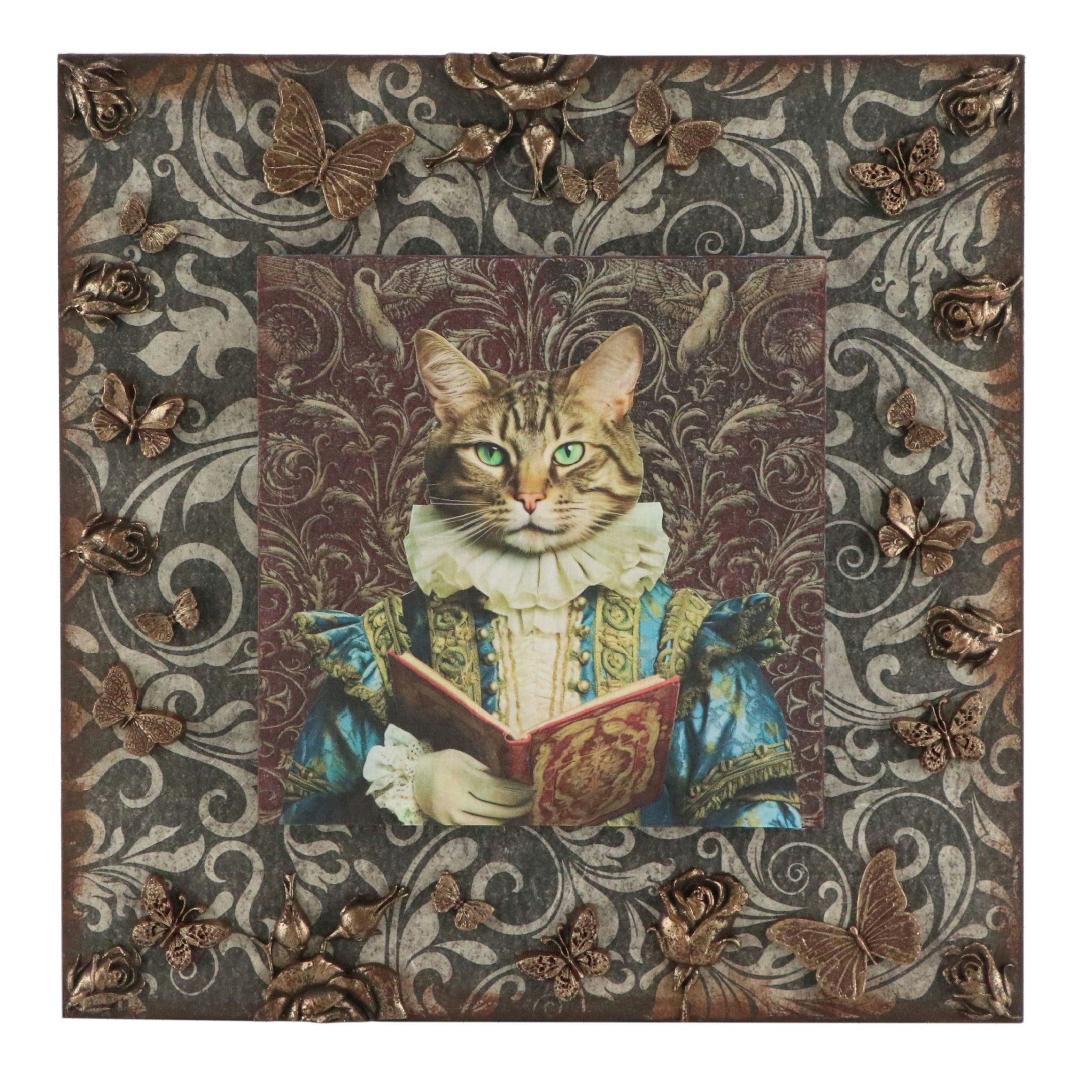 Deborah Kovacs-Sturdevant Mixed Media Assemblage "Books Are My Catnip"