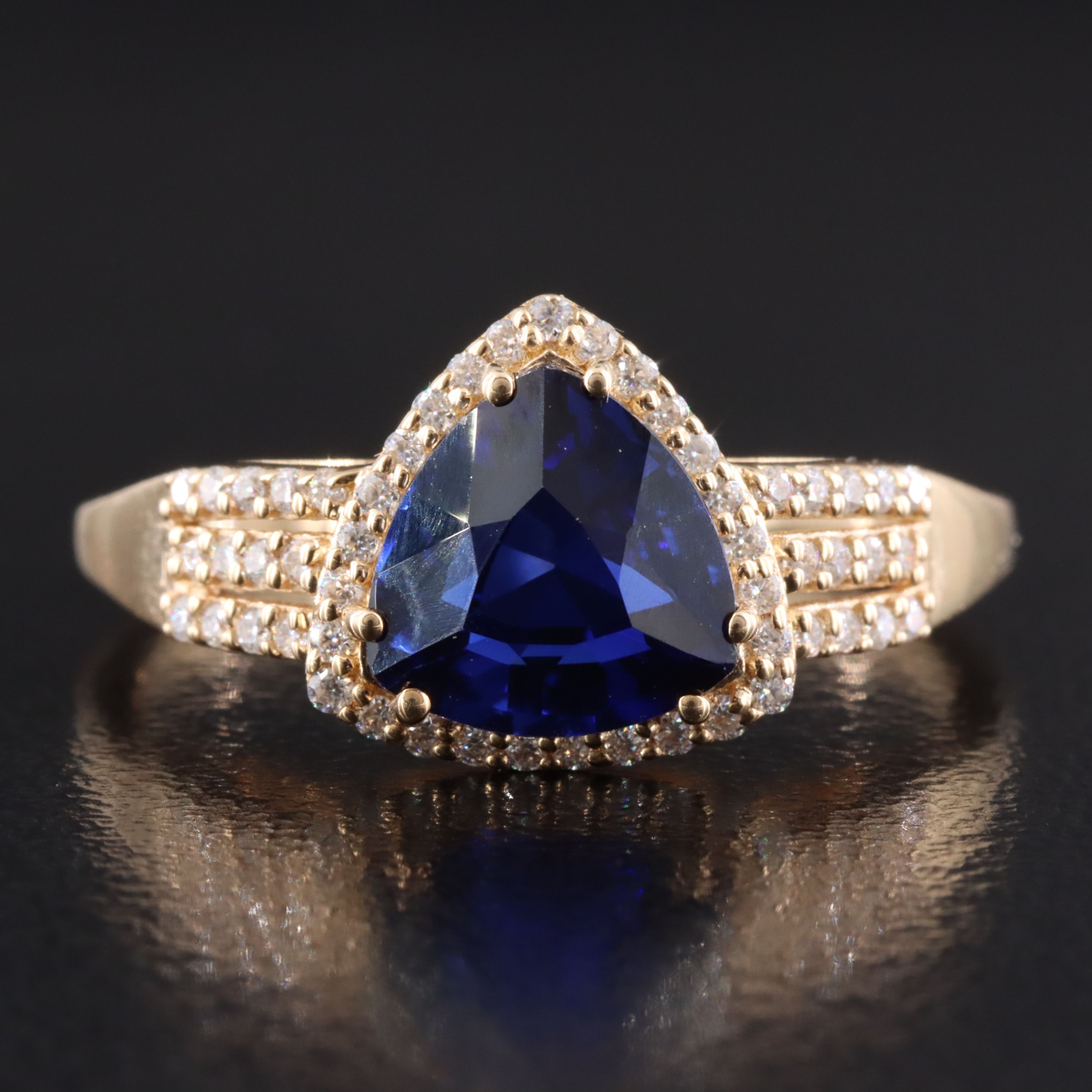 14K 1.76 CT Sapphire and Moissanite Ring