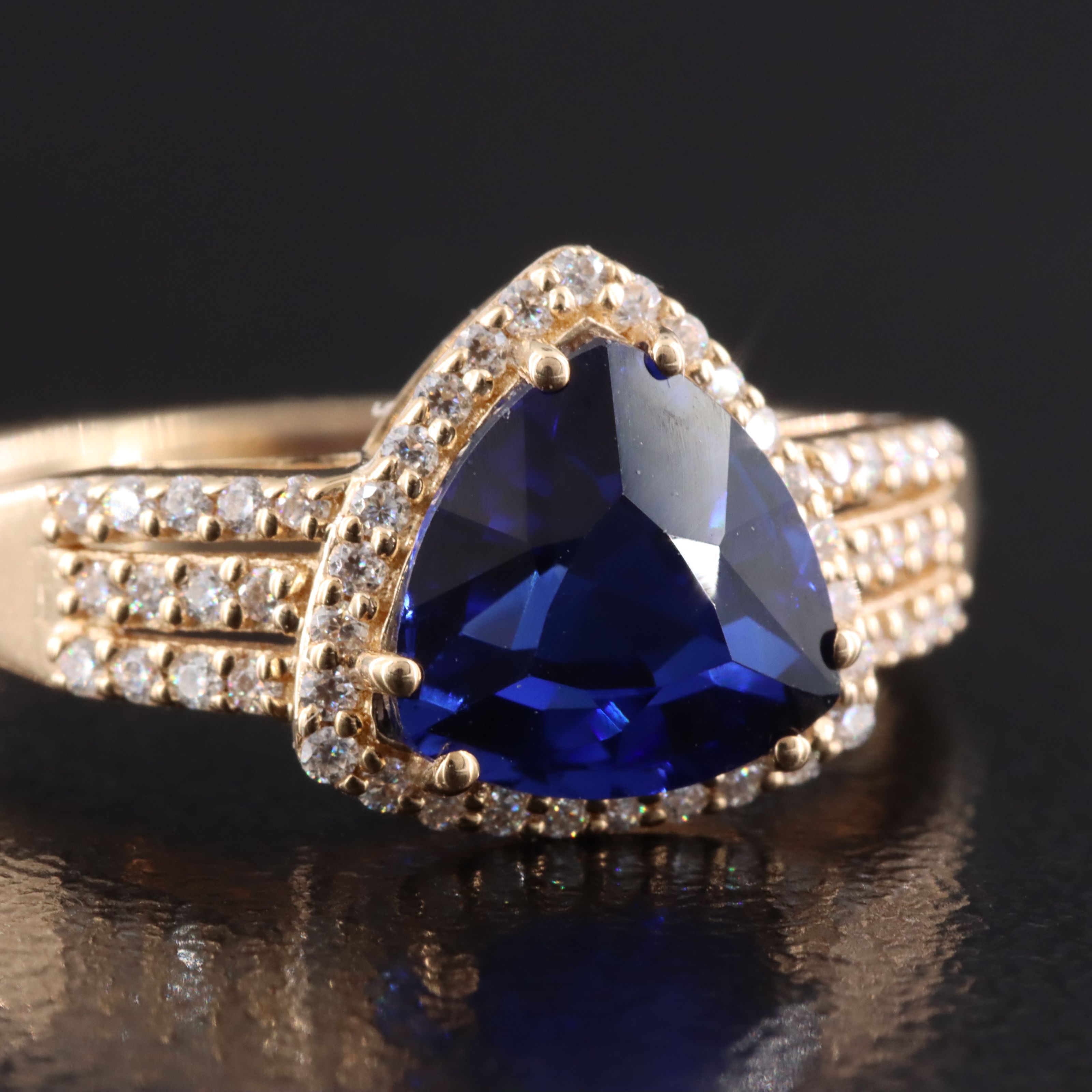 14K 1.76 CT Sapphire and Moissanite Ring
