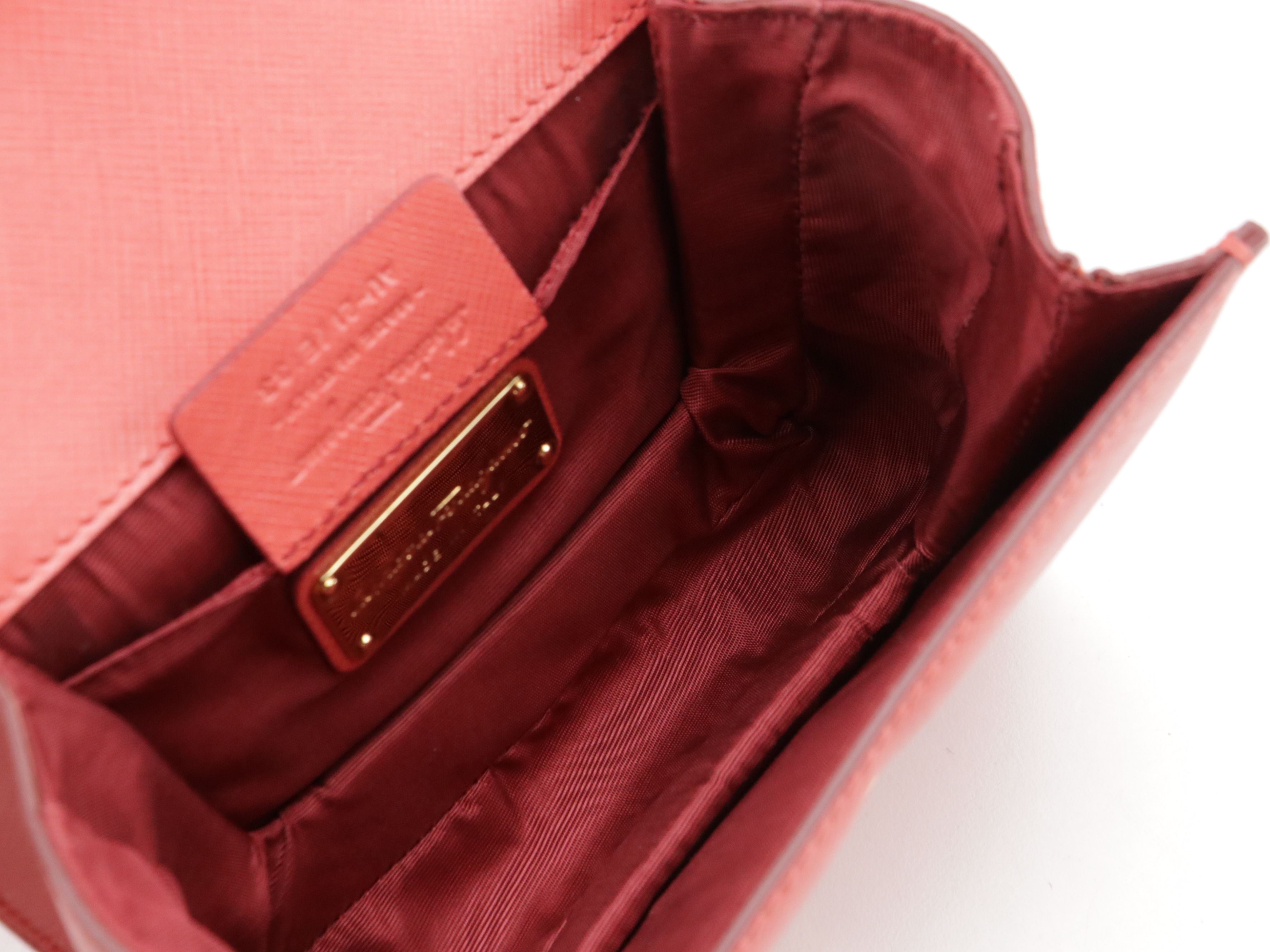 Salvatore Ferragamo Mini Vara Bow Chain Strap Bag in Bright Coral Leather