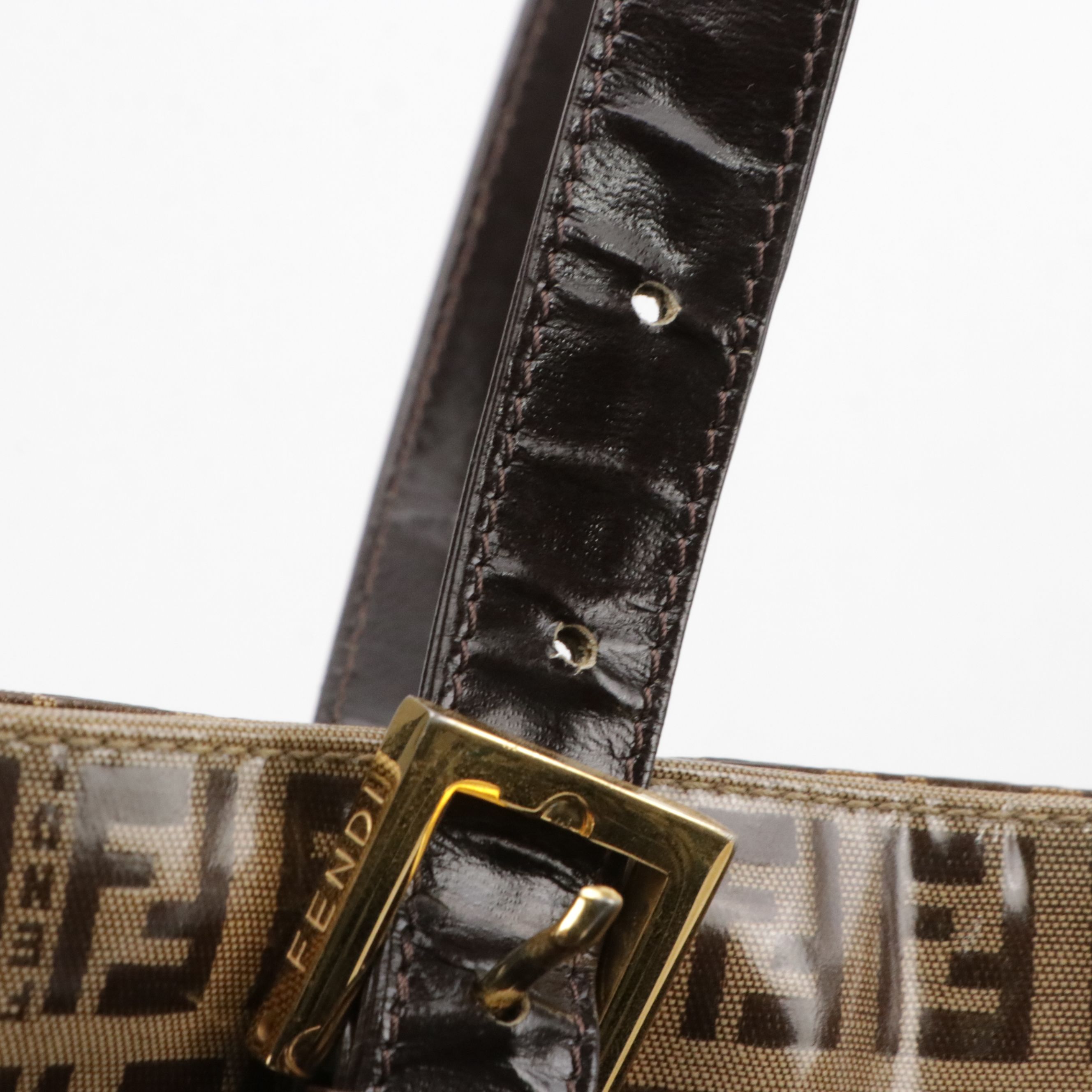 Fendi Zip Tote Bag in Brown Patent Leather and Zucchino Vinyl