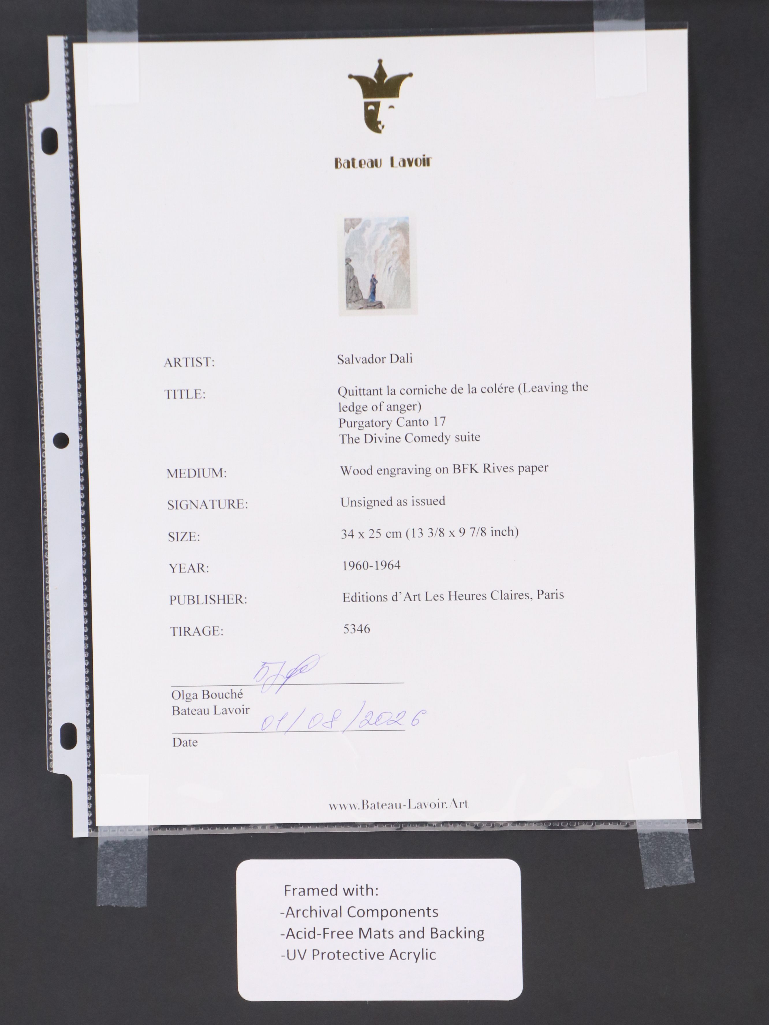 Salvador Dalí Wood Engraving "Quittant la Corniche de la Colère," 1960-1964