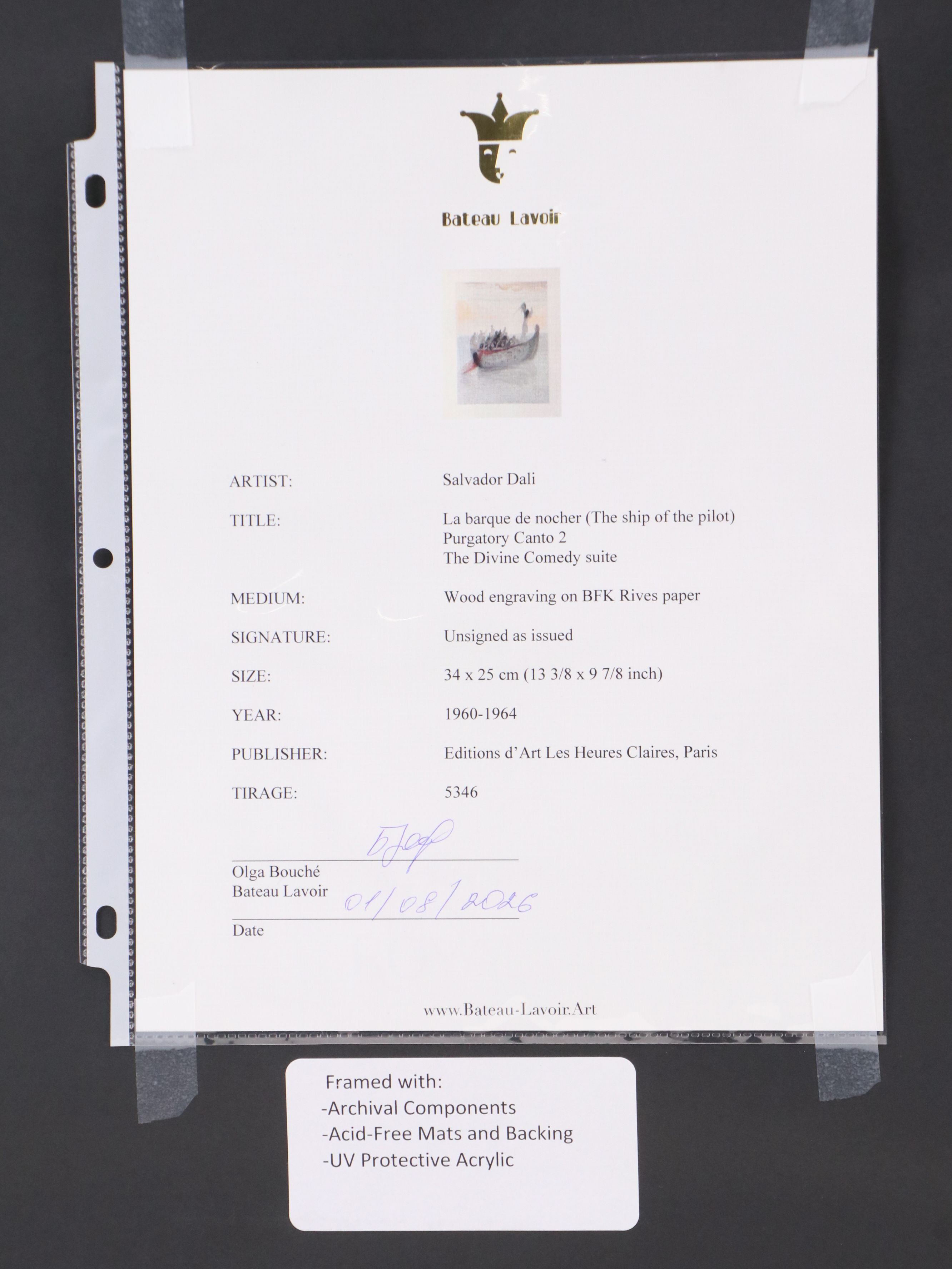 Salvador Dalí Wood Engraving "La Barque de Nocher," 1960-1964