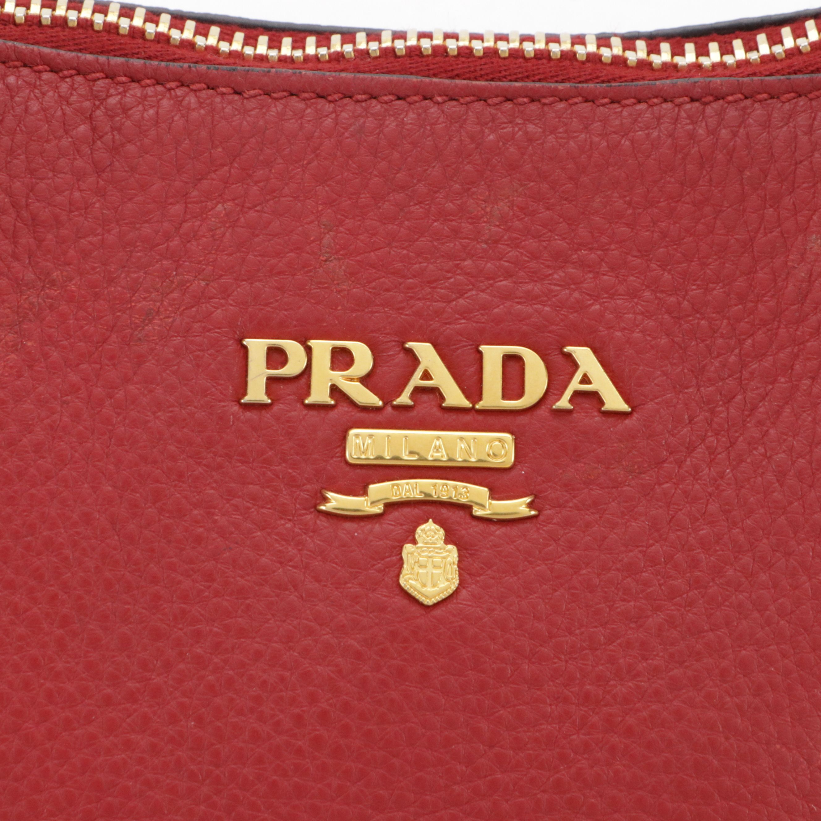 Prada Zippered Two-Way Bag in Scarlett Red Grained Calfskin Leather