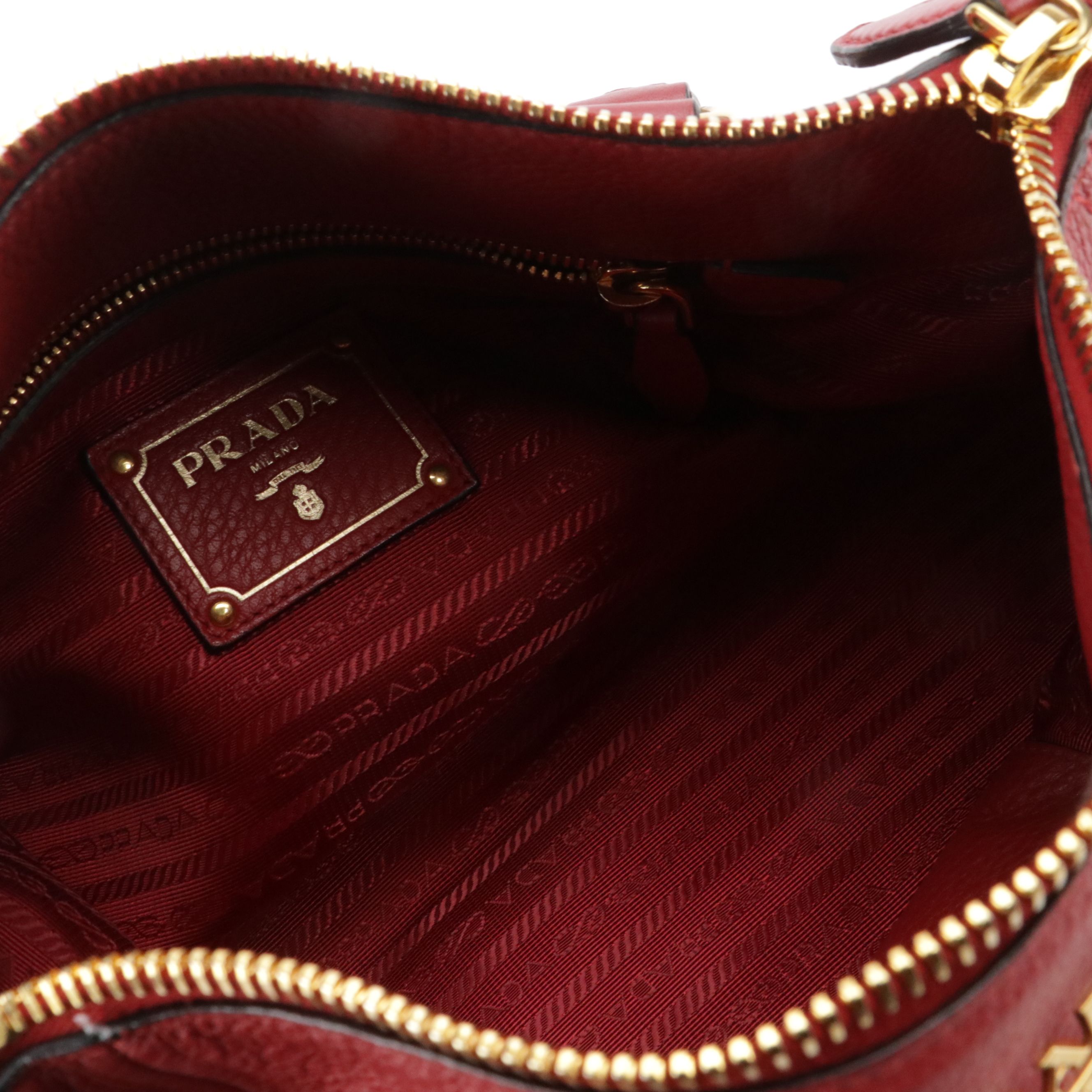 Prada Zippered Two-Way Bag in Scarlett Red Grained Calfskin Leather